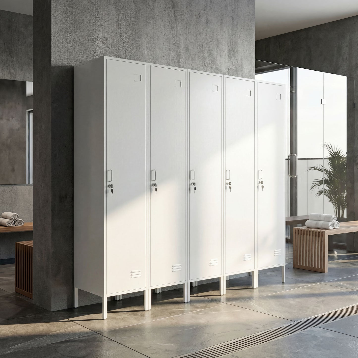 HOMCOM Metal Locker Cabinet with Hanging Rod, Lock and Key, Single Locker Storage Cabinet with Shelf, White