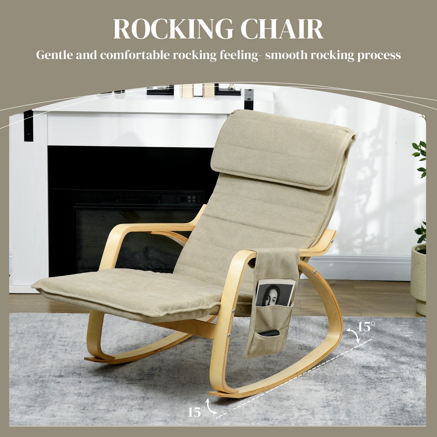 HOMCOM Rocking Lounge Chair Recliner Relaxation Lounging Relaxing Seat with Adjustable Footrest, Side Pocket and Pillow, Beige