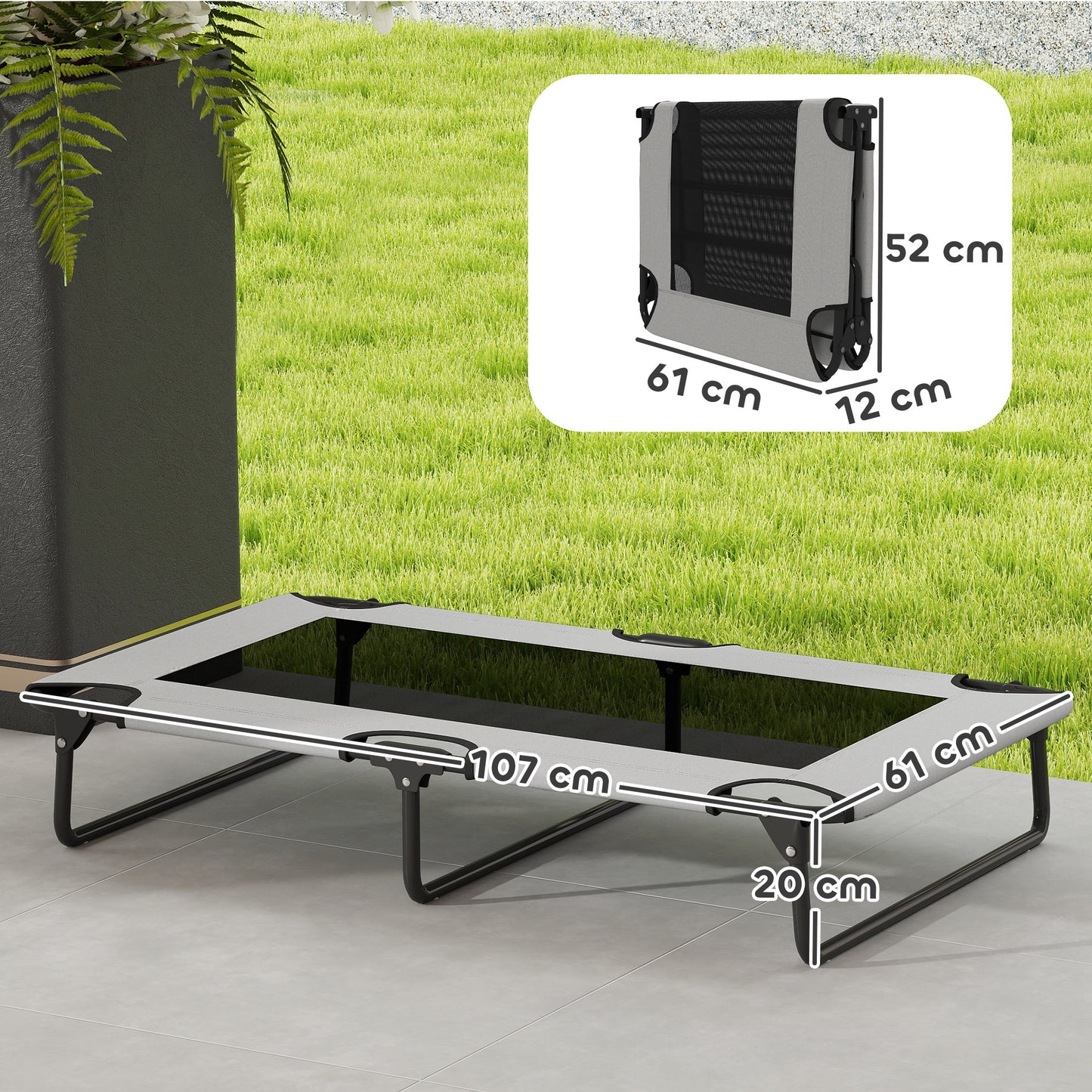 PawHut Portable Raised Dog Bed, Elevated Pet Cot with Breathable Mesh for Indoor Outdoor, for Large Dogs, Light Grey