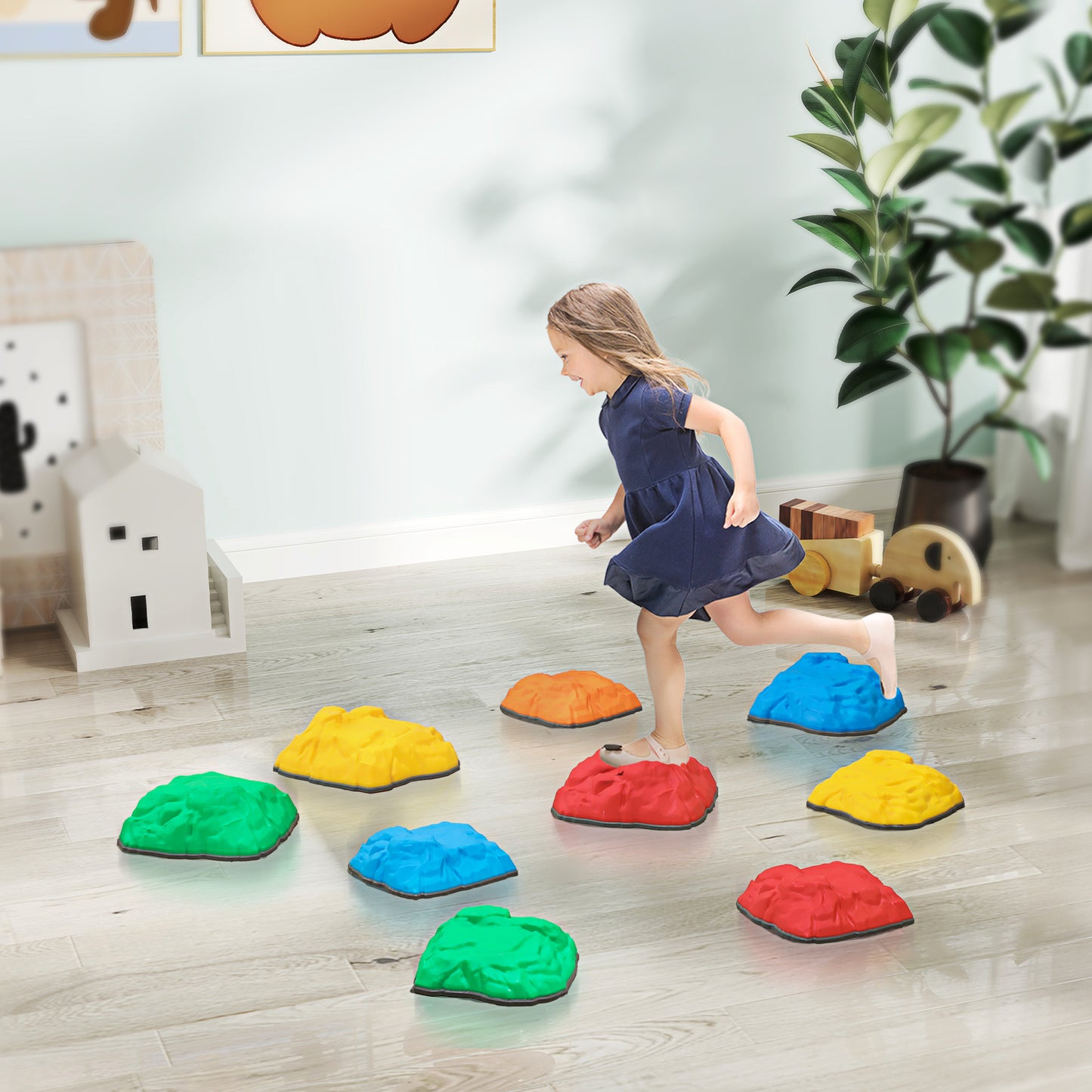 AIYAPLAY Balance Stepping Stones for Kids with Non-slip Bottom, Indoor Outdoor Obstacle Course for Ages 3-8 Years, 9 Multicoloured