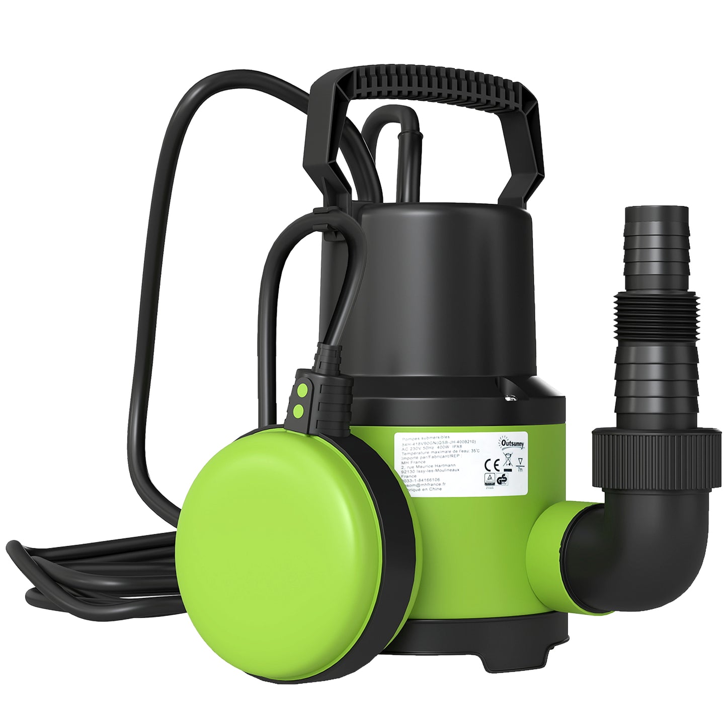 Outsunny 400W Submersible Water Pump, 9000L/H Electric Sump Pump with Float Switch for Garden Pond, Hot Tub, Ditches, Portable and Lightweight
