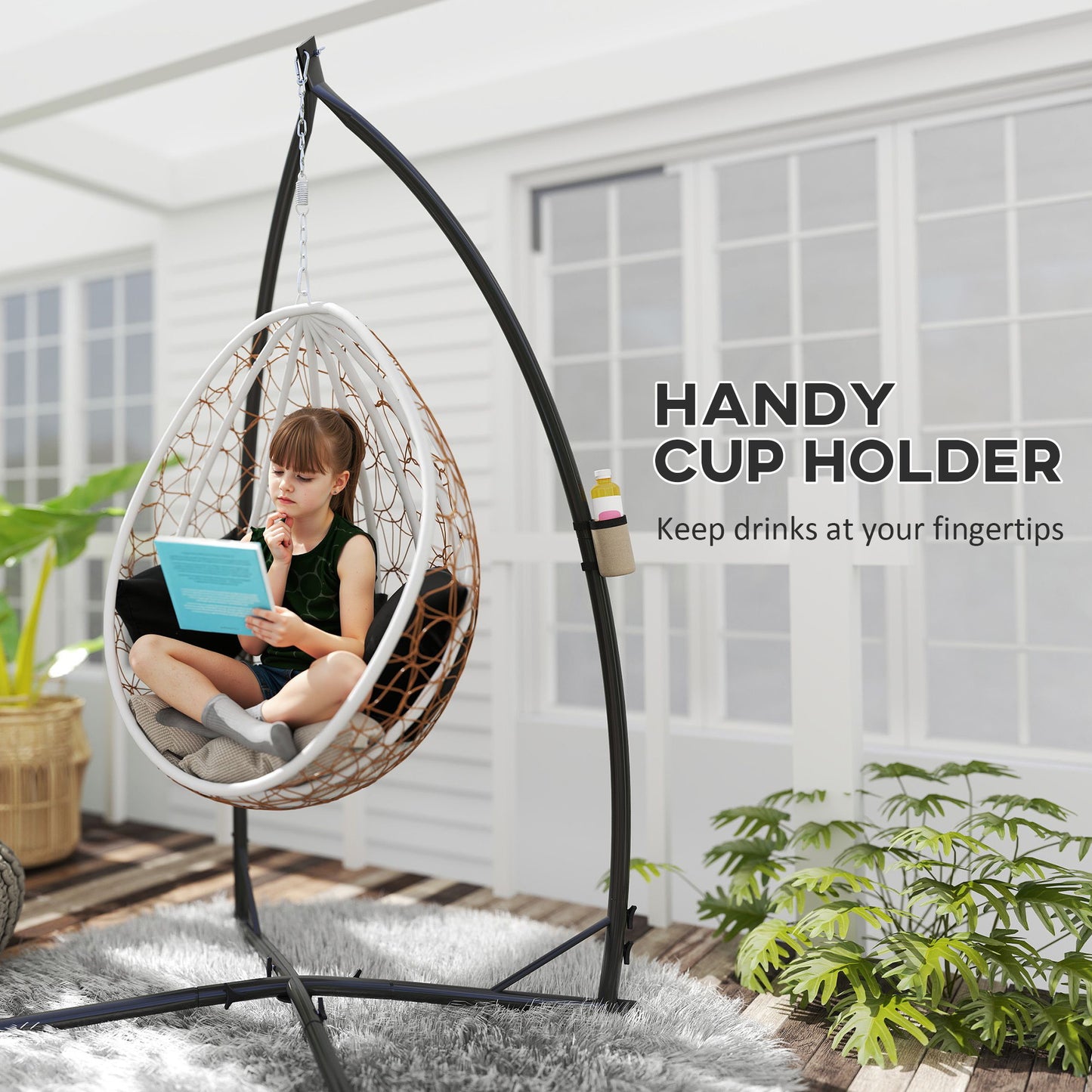 Outsunny Hammock Chair Stand Only, X-Shape Base, Heavy Duty Steel Frame, 150 KG Load, Indoor/Outdoor, Black