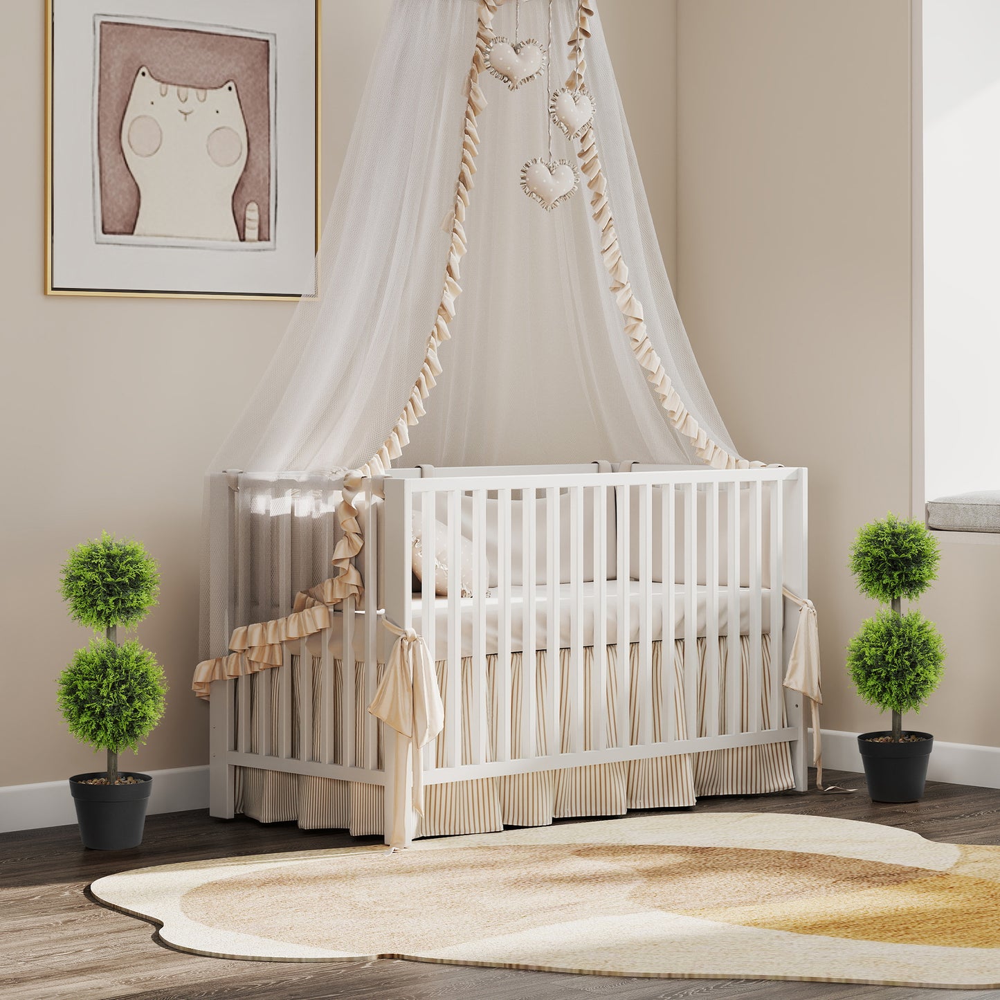 HOMCOM Set of 2 Decorative Artificial Plants, 60cm Faux Topiary Cypress Ball Trees with Pot and Pebbles, Fake Plants for Decor, Green