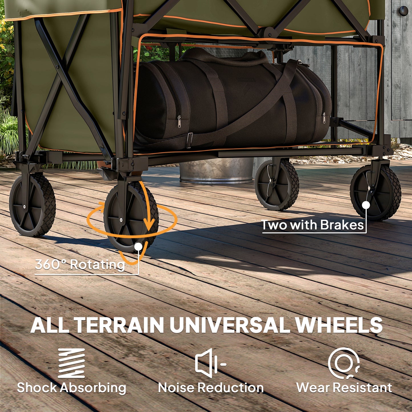 Outsunny Double Decker Folding Trolley on Wheels, 200KG & 350L Capacity Collapsible Wagon for Camping, Sports, Shopping, Garden & Beach, Grey