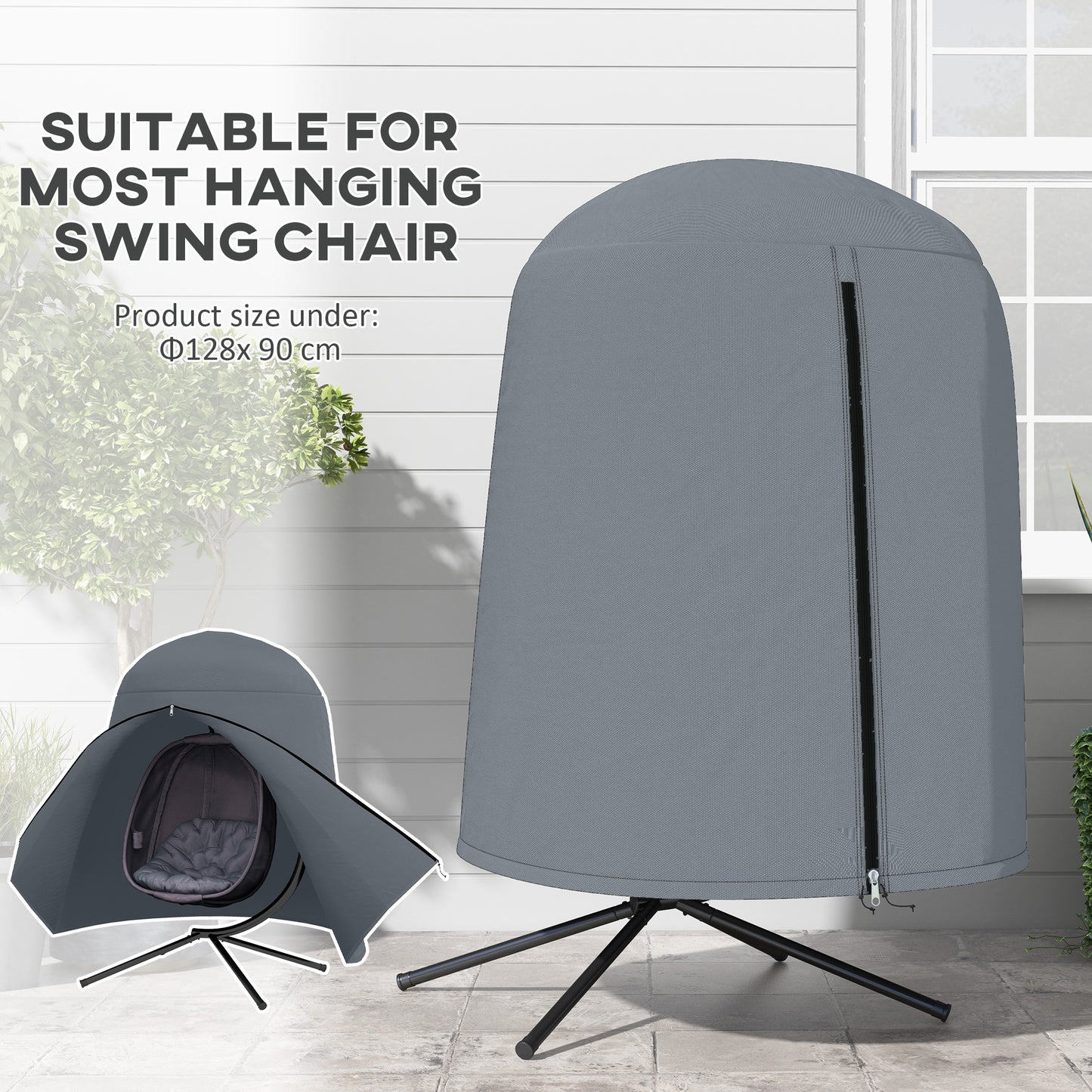 Outsunny 190 x Ø128cm Hanging Egg Chair Furniture Cover - Grey