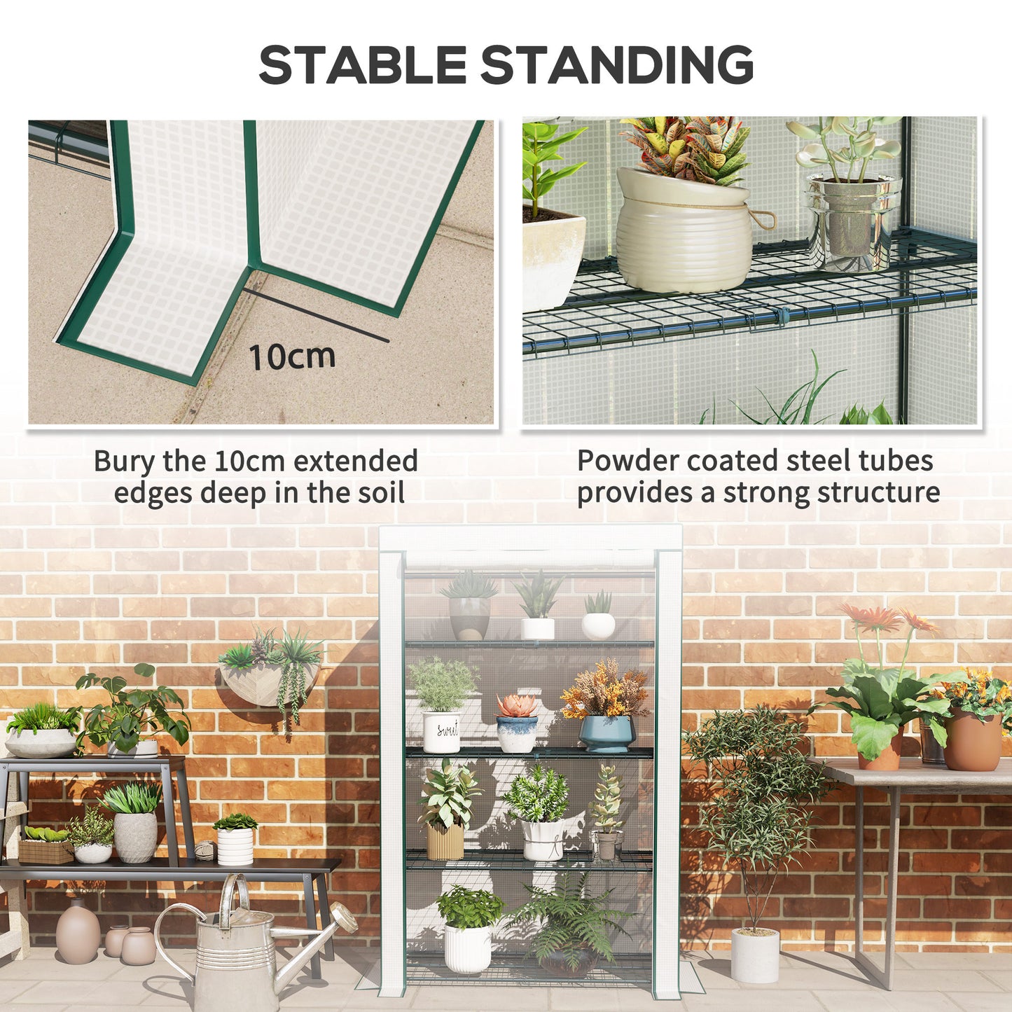 Outsunny 4 Tier Lean-to Mini Greenhouse, Reinforced PE Cover, Roll-Up Door, Green