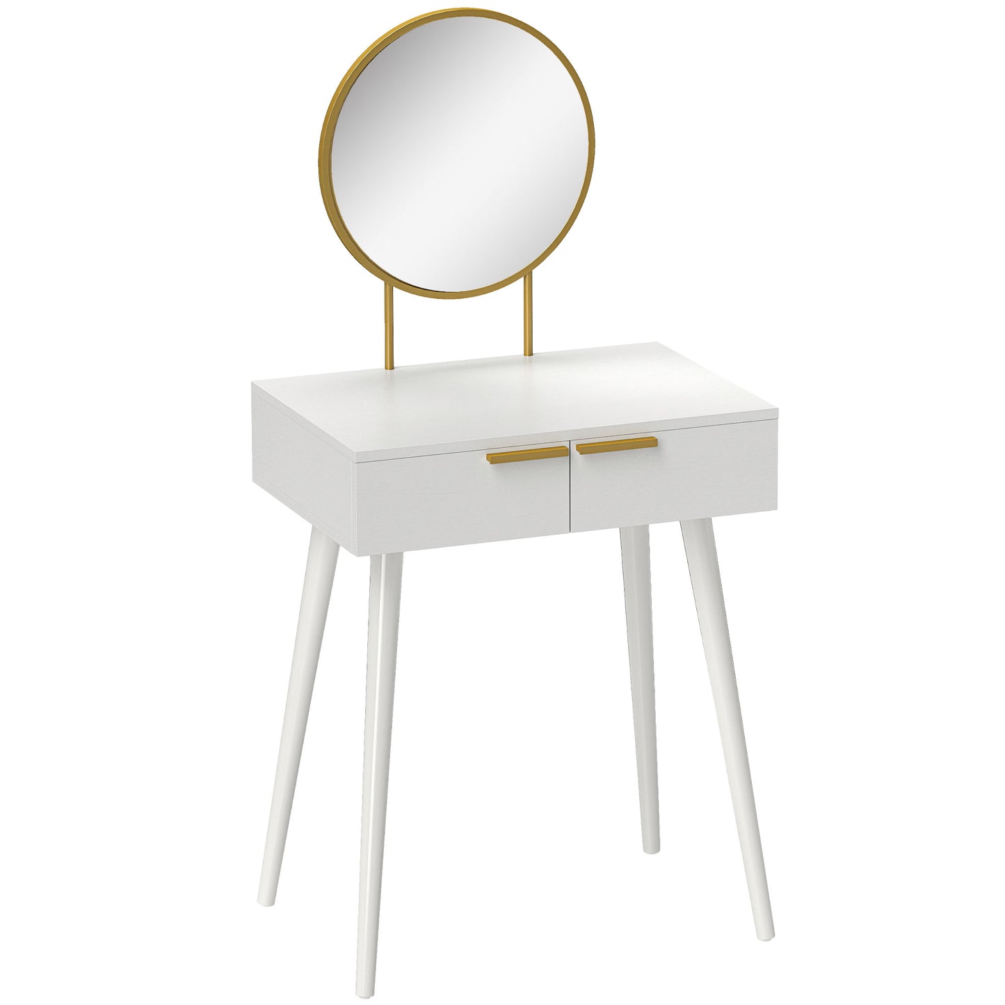 HOMCOM Dressing Table with Round Mirror - White