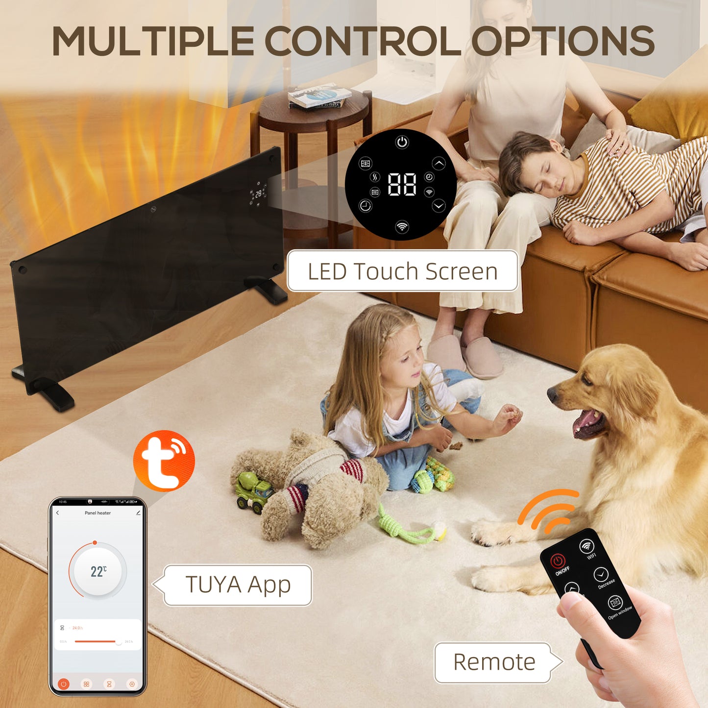 HOMCOM Electric Heater Wifi Smart App, 2000W Black