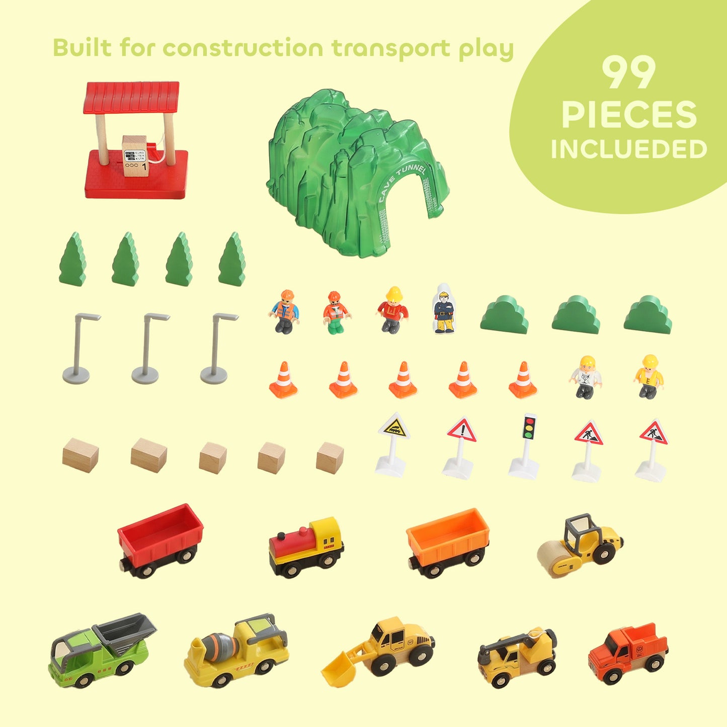 AIYAPLAY 91-Piece Wooden Train Set, Toy Train with Magnetic Crane, Sound Effects Track, for Kids Ages 3+