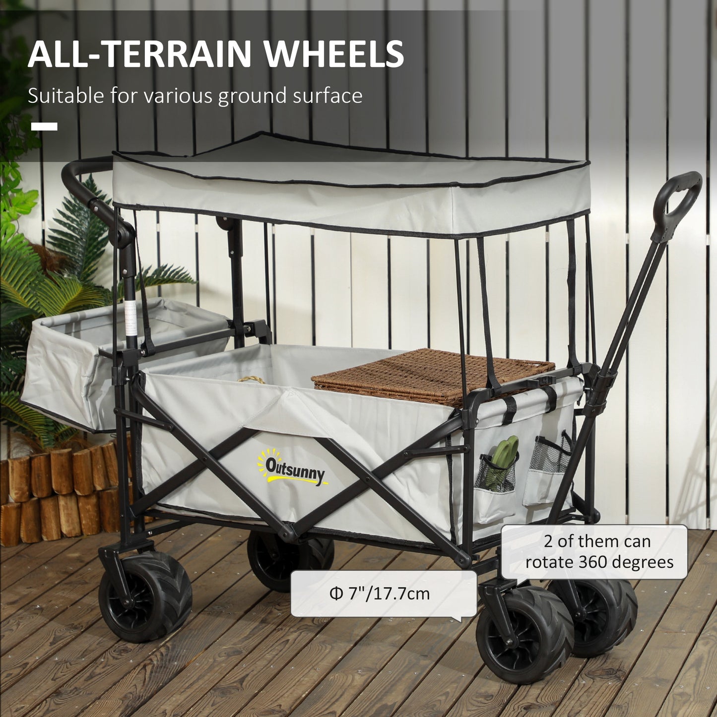 Outsunny Folding Trolley Cart Storage Wagon Beach Trailer Grey