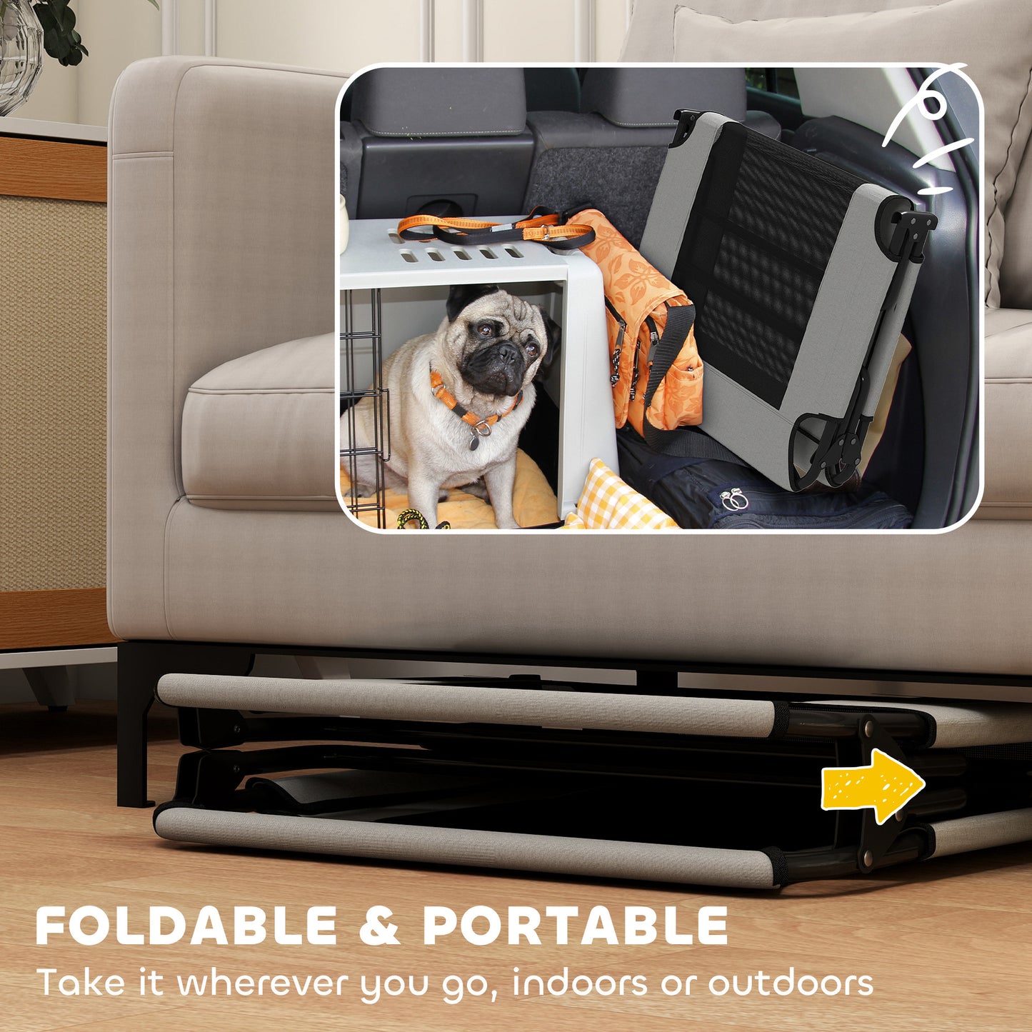 PawHut Portable Raised Dog Bed, Elevated Pet Cot with Breathable Mesh for Indoor Outdoor, for Large Dogs, Light Grey