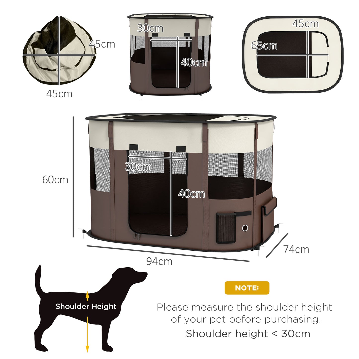 PawHut Foldable Dog Pen with Storage Bag for Indoor/Outdoor Use Brown - Medium