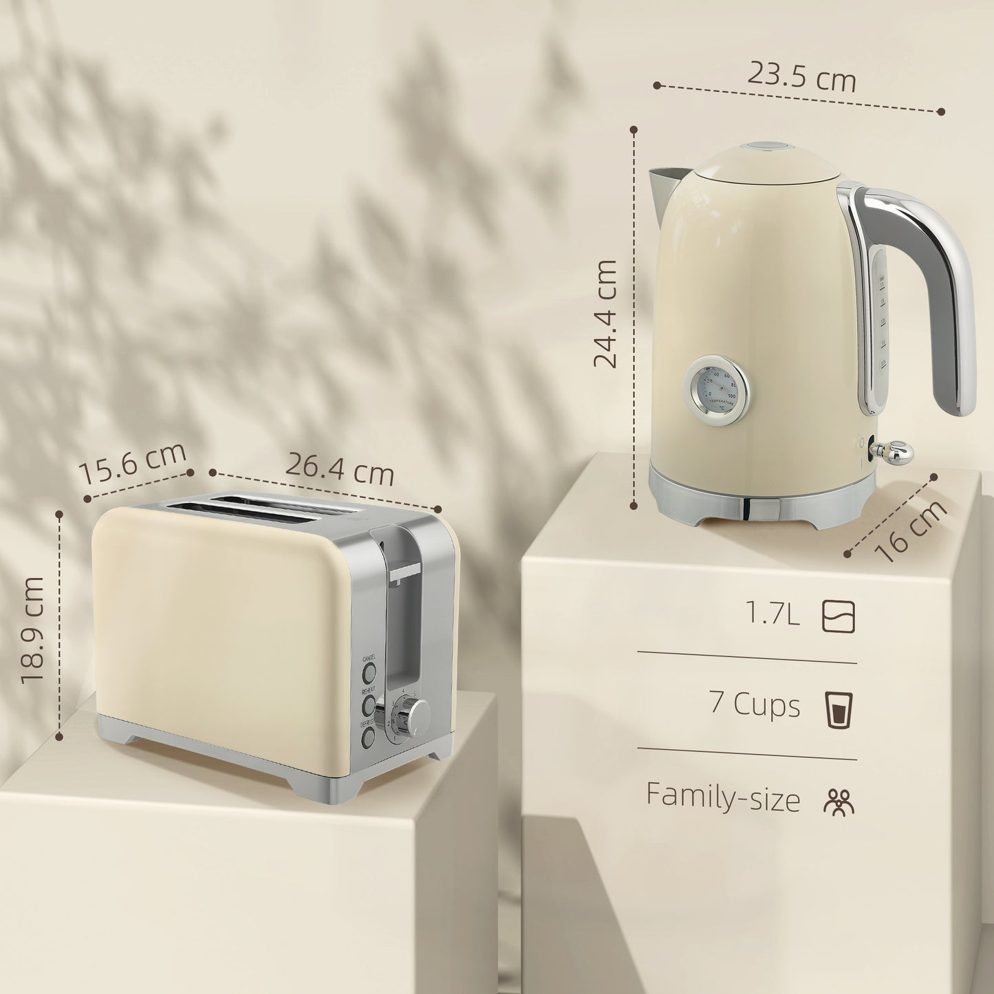 HOMCOM Retro Toaster and Kettle Set - Cream