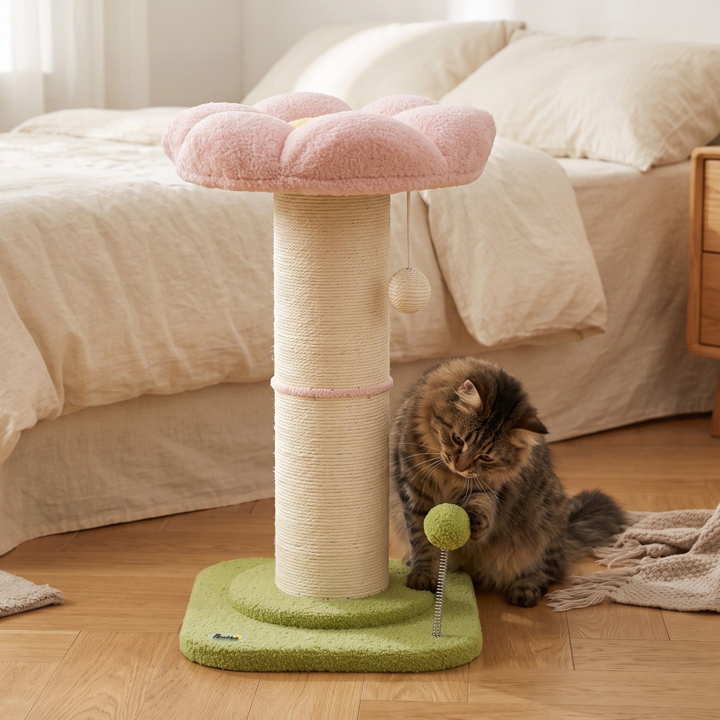 PawHut Cat Tree, Flower Cat Scratching Post with Thick Sisal Post, Dangling & Spring Balls, Bed, Kitty Activity Centre
