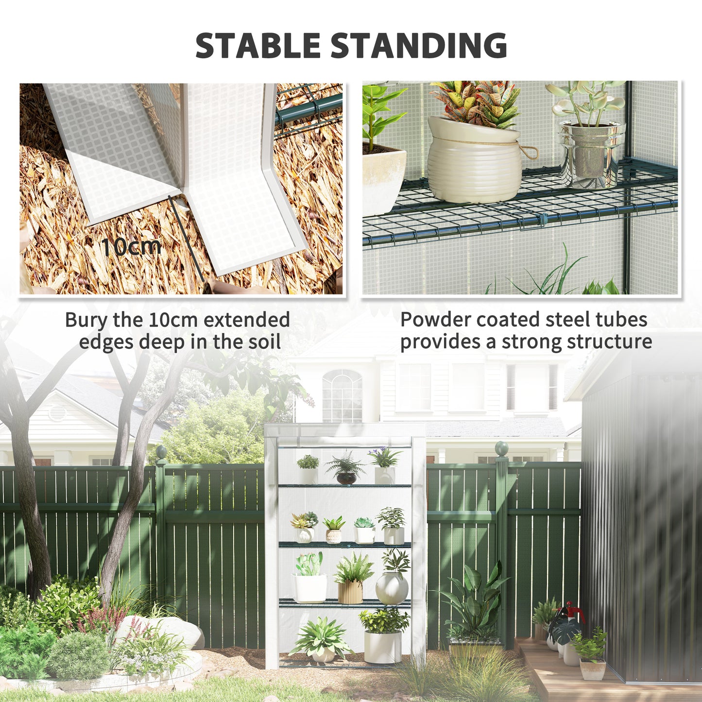 Outsunny 4 Tier Lean-to Mini Greenhouse, Reinforced PE Cover, Roll-Up Door, Grey