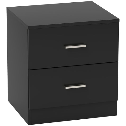 HOMCOM Modern Bedside Table, Beside Cabinet with 2 Drawers, for Bedroom, Living Room, Black