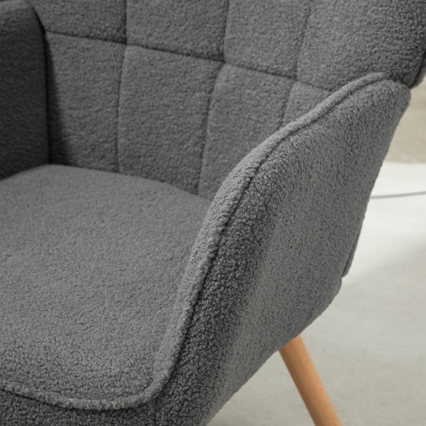 HOMCOM Modern Accent Chair, Upholstered Tufted Wingback Armchair with Seat Padding, Leisure Lounge Bedroom Chair with Wood Legs, Dark Grey