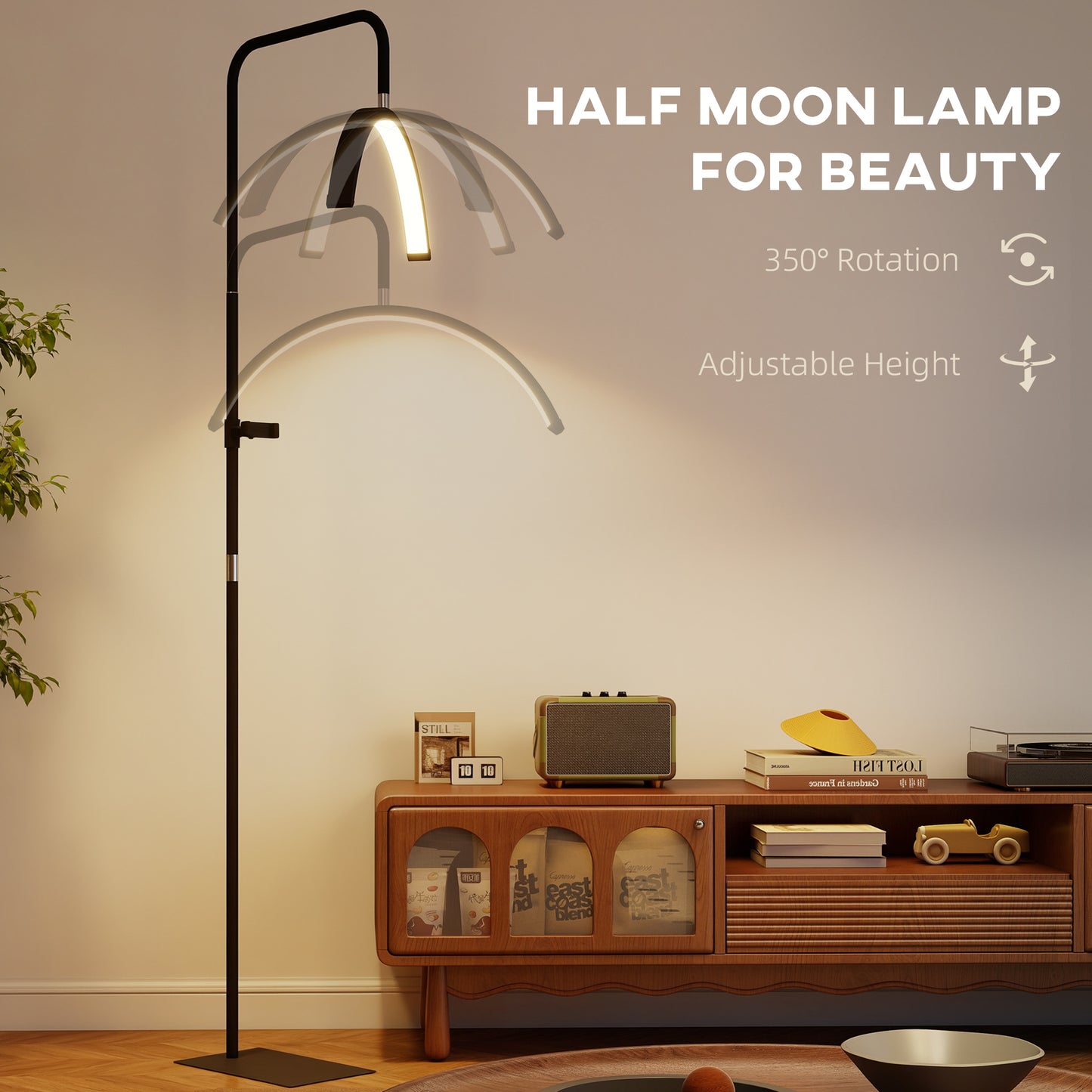 HOMCOM Half Moon Lash Light, Rotatable Dimmable Lamp Black