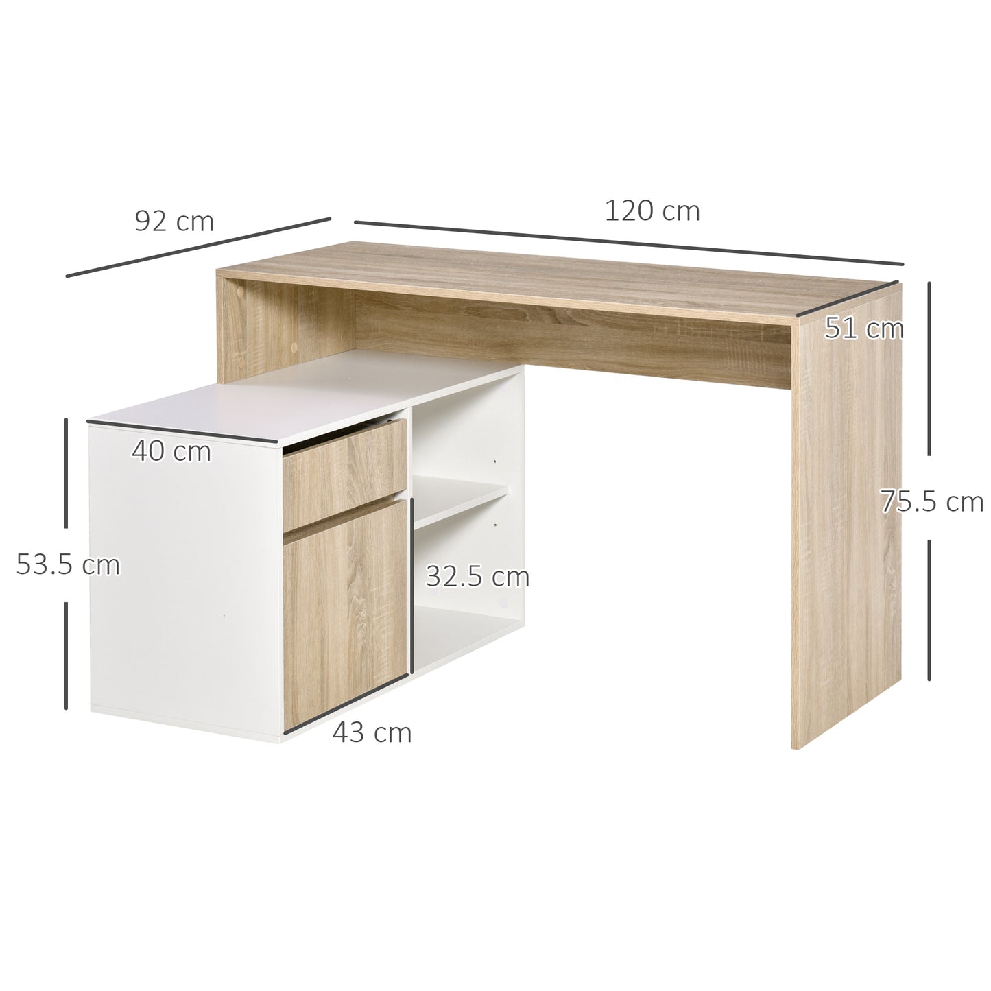 HOMCOM L-Shaped Corner Computer Desk Study Table PC Work w/ Storage Shelf Drawer Office