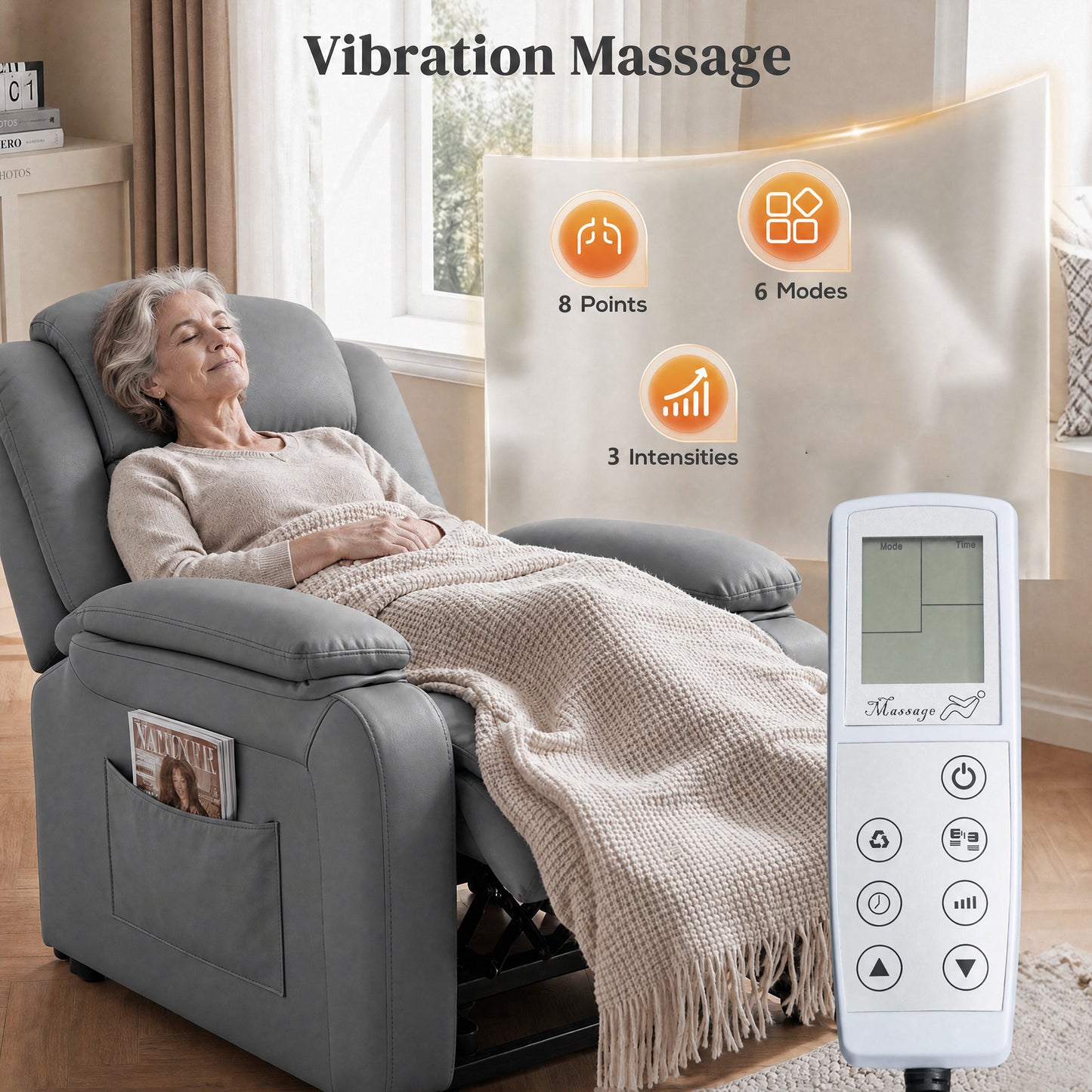 HOMCOM Riser and Recliner Chair with Massage, PU Leather Power Electric Lift Chair for Elderly with High Back, Grey