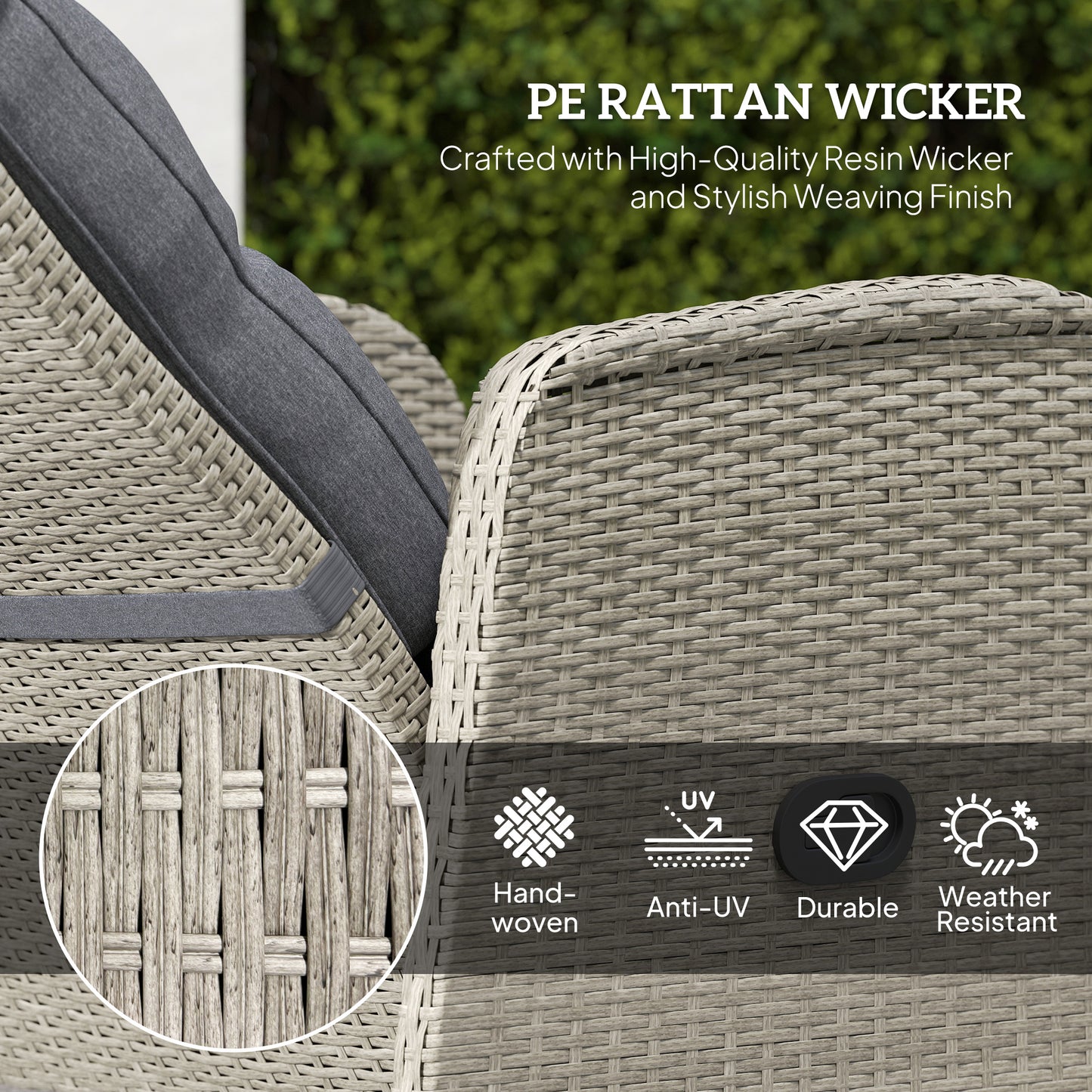 Outsunny 2 Seater Patio Rattan Wicker Chaise Lounge Sofa Set w/ Cushion for Patio Garden Porch, Grey