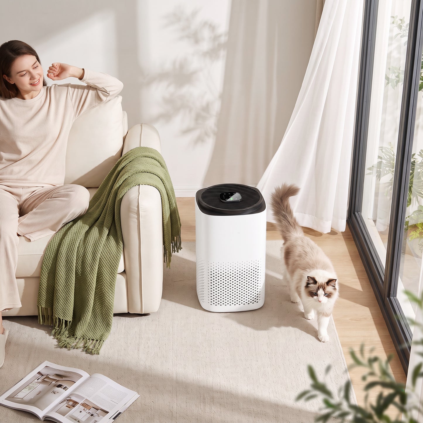 HOMCOM Smart Air Purifier for Home, HEPA Filter, Sleep/Auto Mode, 27m², Air Cleaner, App & Voice Control, Quiet, AQI Indicator