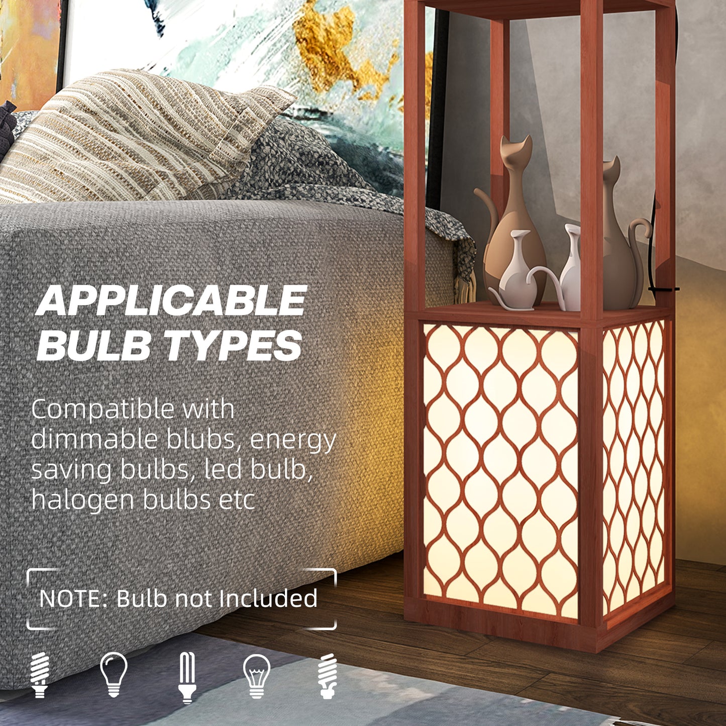 HOMCOM Duo Light Floor Shelves - Brown