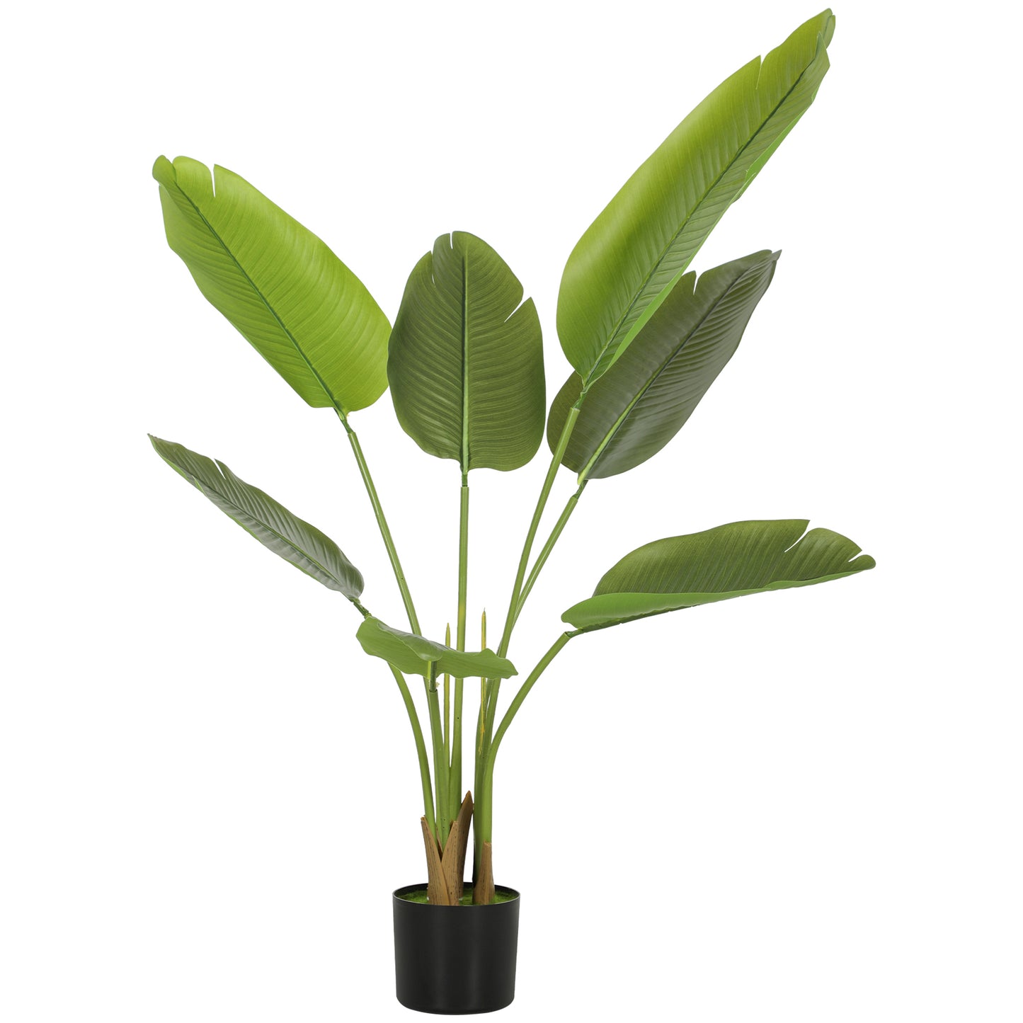 HOMCOM 109cm Artificial Bird of Paradise Plant, Faux Banana Leaf Tree with PEVA Leaves in Pot for Home/Office Decor, Green