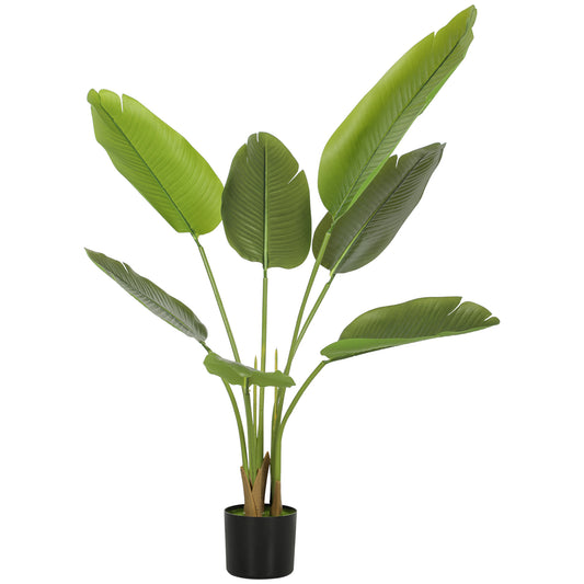 HOMCOM 109cm Artificial Bird of Paradise Plant, Faux Banana Leaf Tree with PEVA Leaves in Pot for Home/Office Decor, Green