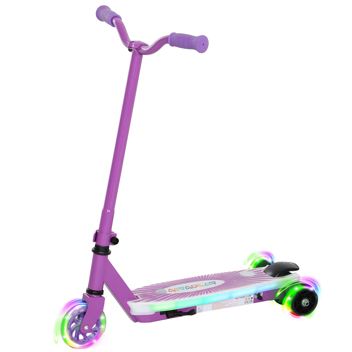AIYAPLAY Electric Scooter for Kids Ages 4-7, Aux Rear Wheels, LED Light, Electric Brake, 6 KM/H, 8 KM, for Boys & Girls, Purple
