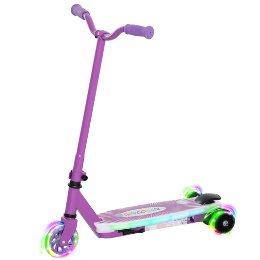 AIYAPLAY Electric Scooter for Kids Ages 4-7, Aux Rear Wheels, LED Light, Electric Brake, 6 KM/H, 8 KM, for Boys & Girls, Purple