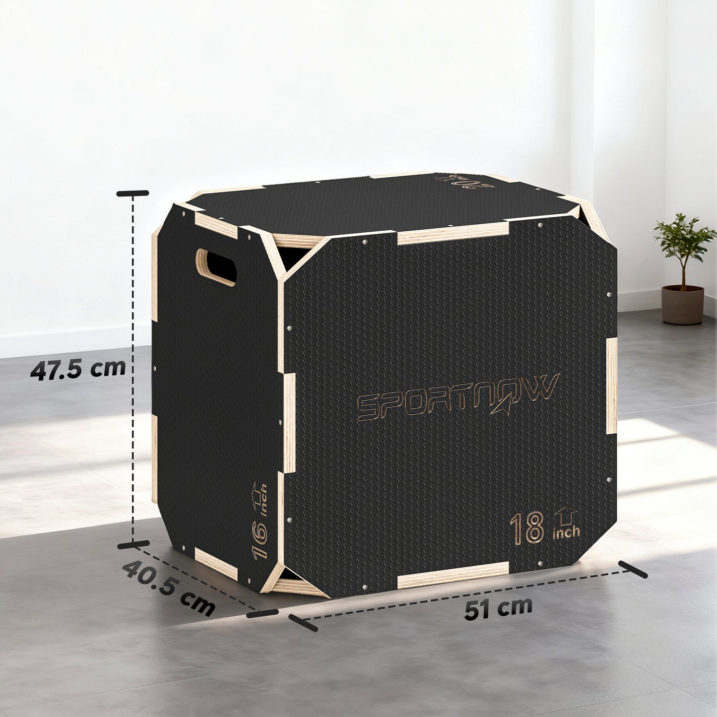 SPORTNOW 3 in 1 Wooden Plyo Box, Non-Slip Jump Box with Handles for Home Gym and Outdoor Workouts, 20" x 18" x 16", Corner-free