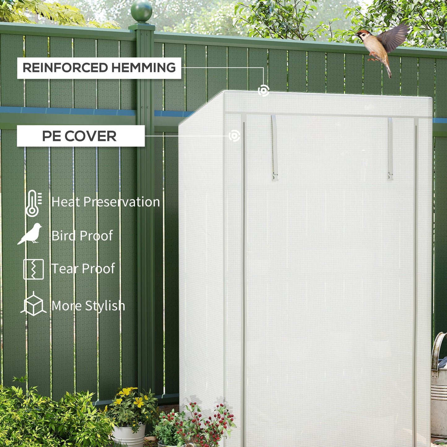 Outsunny 4 Tier Lean-to Mini Greenhouse, Reinforced PE Cover, Roll-Up Door, Grey