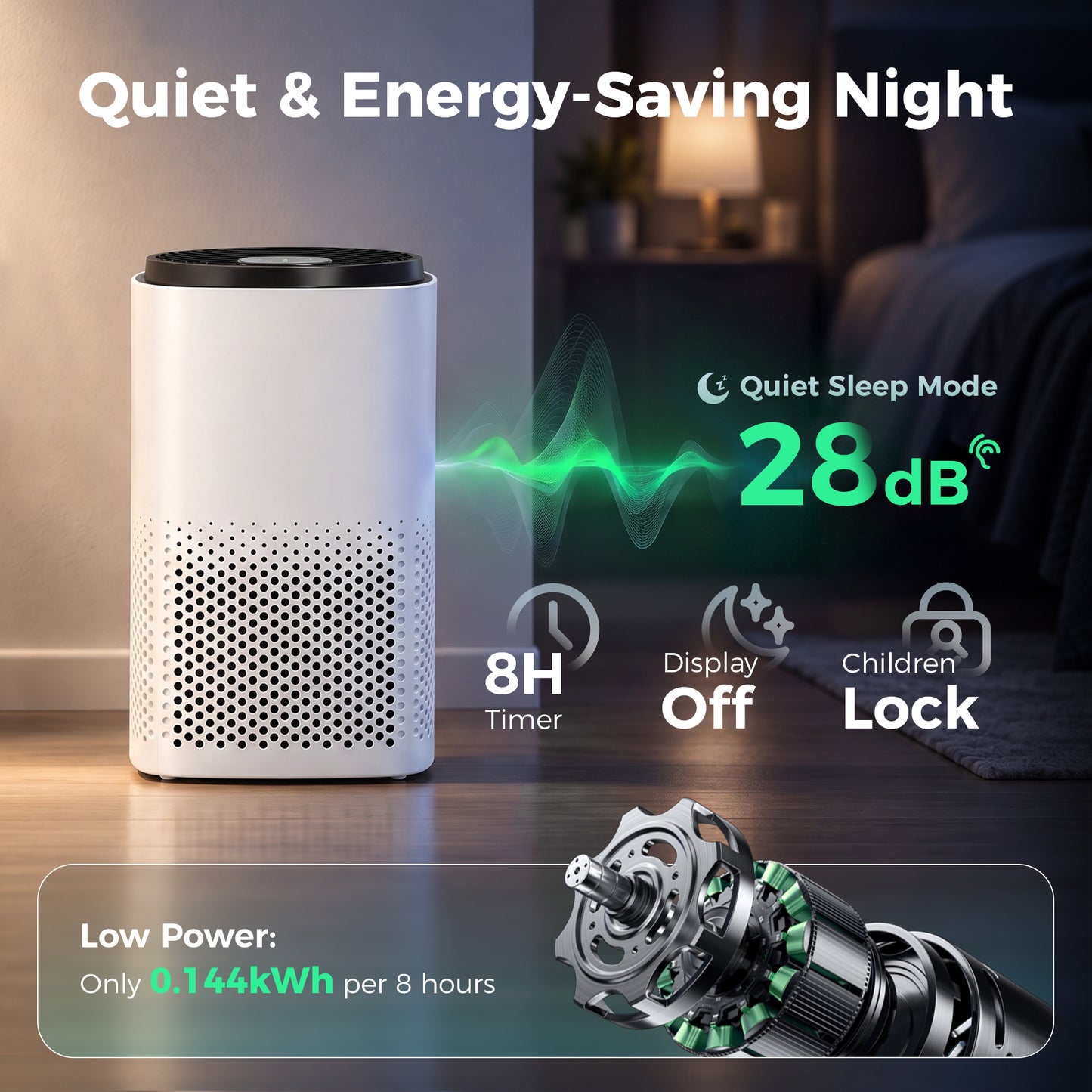 HOMCOM Smart Air Purifier for Home, HEPA Filter, Sleep/Auto Mode, 27m², Air Cleaner, App & Voice Control, Quiet, AQI Indicator