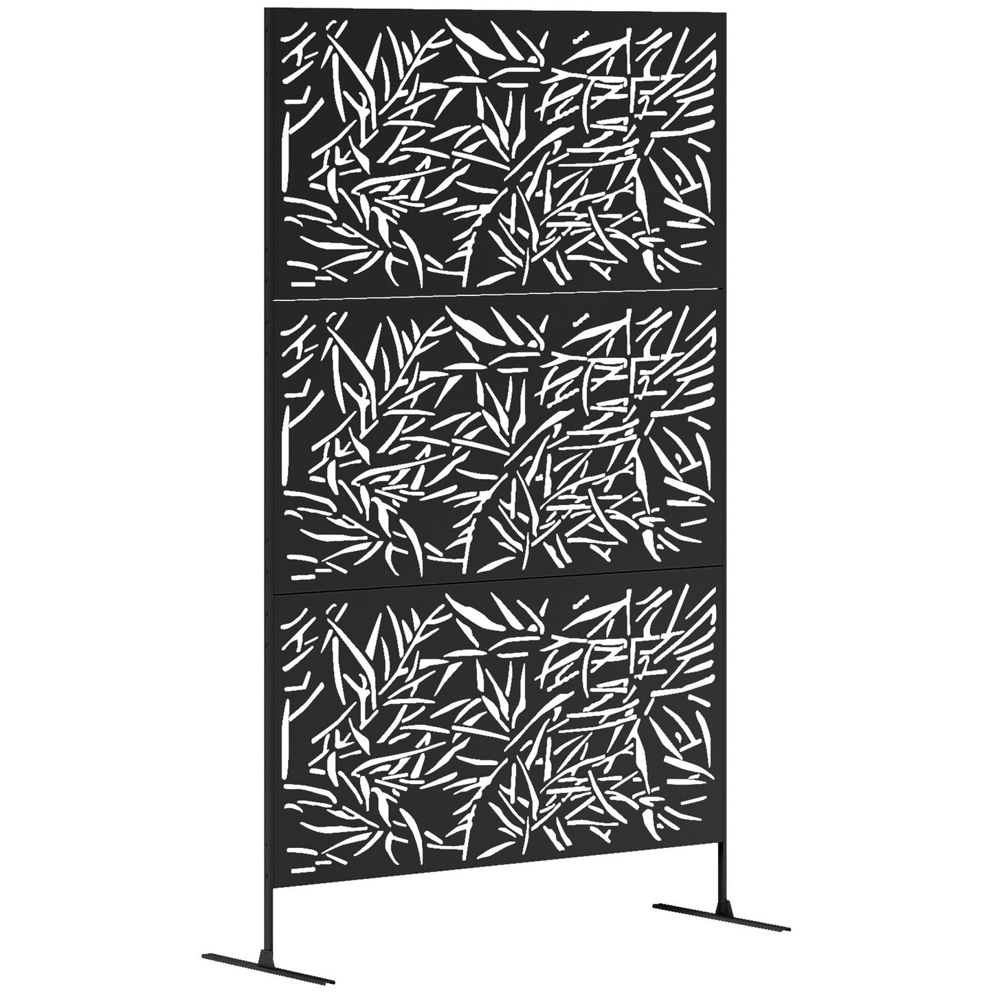 Outsunny Garden Privacy Screen with Stand, 6.5FT Metal Outdoor Divider, Privacy Panel with Expansion Screws, Bamboo Style, Black