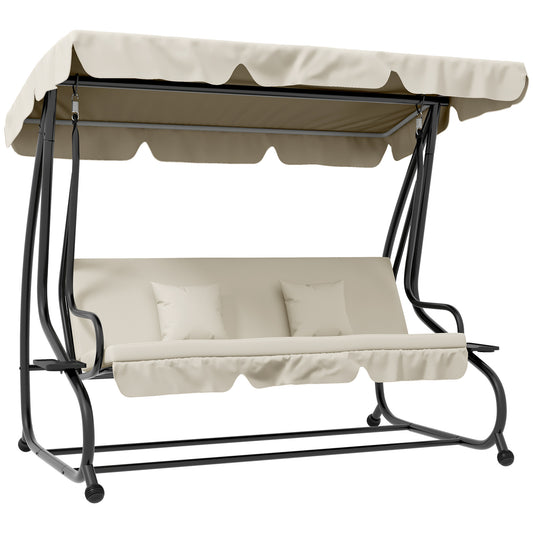 Outsunny Three-Person garden Swing Chair, with Adjustable Canopy - Cream White