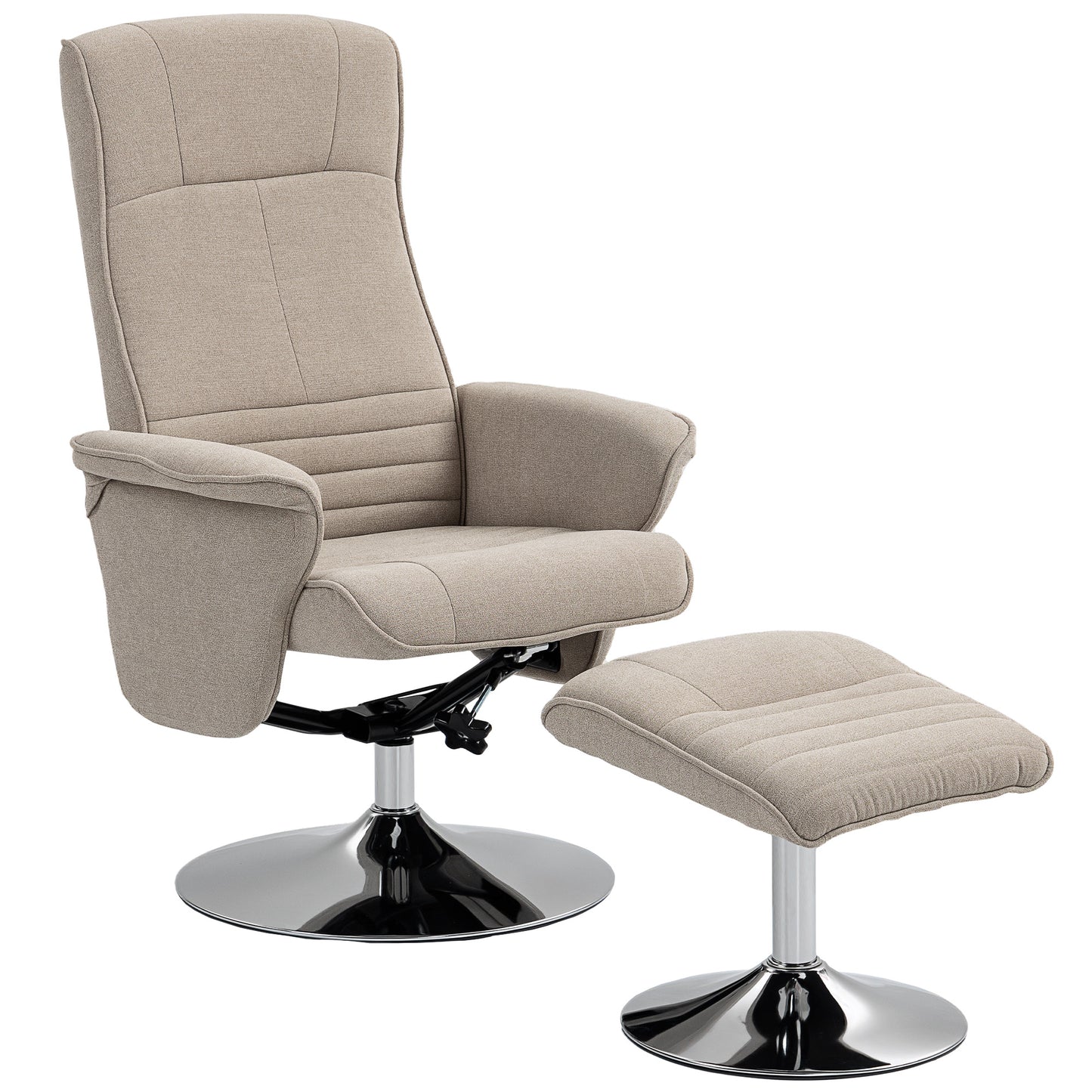 HOMCOM Swivel Recliner Chair with Footstool, Velvet Upholstered Armchair with Ottoman, Steel Base for Living Room, Bedroom, Office, Beige