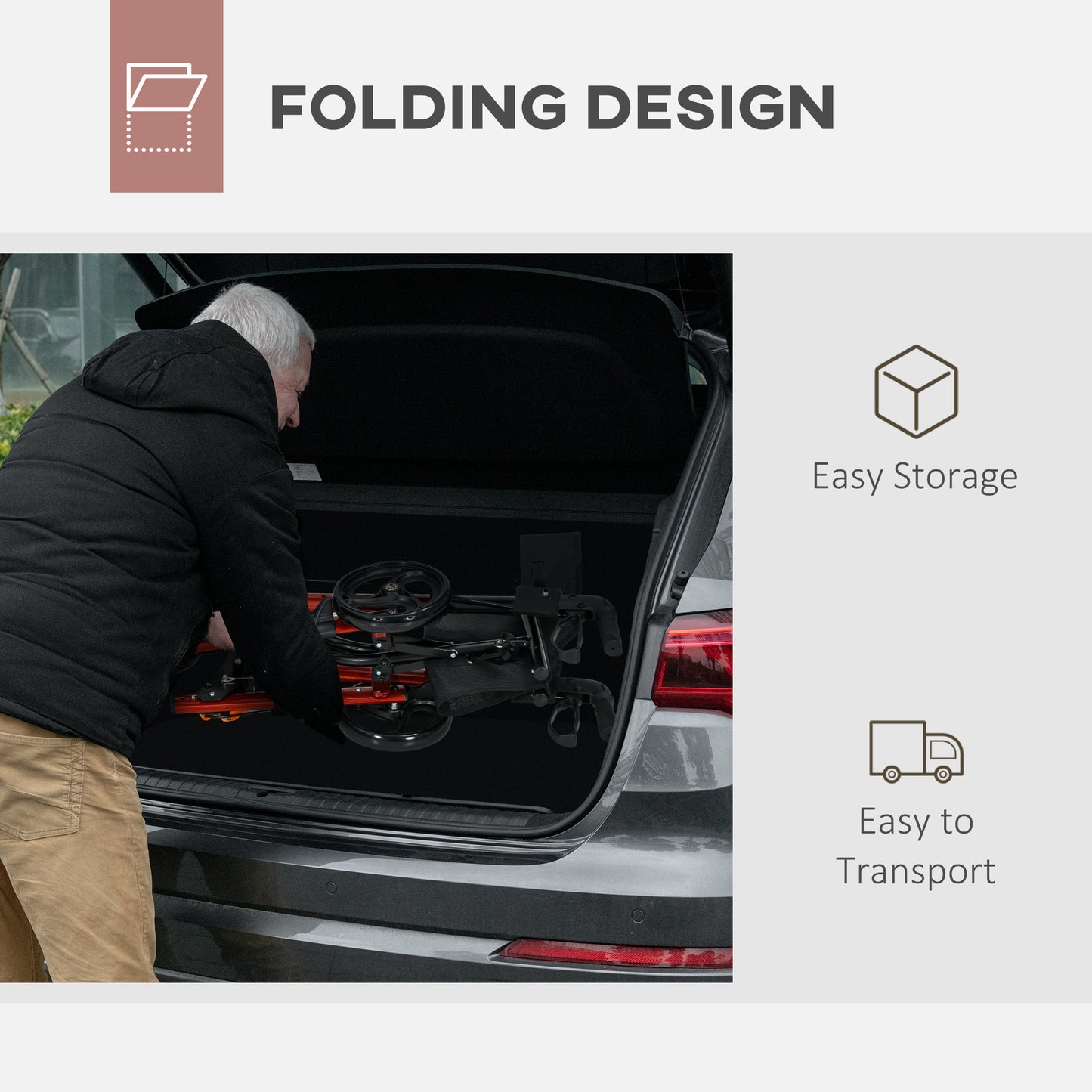 HOMCOM 4 Wheel Rollator with Seat, Brakes, Adjustable Height, Red