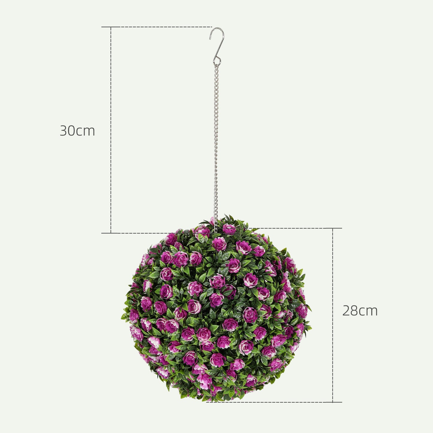 HOMCOM Set of 2 Artificial Plants, UV-Protected Topiary Rose Balls, 28cm, Purple