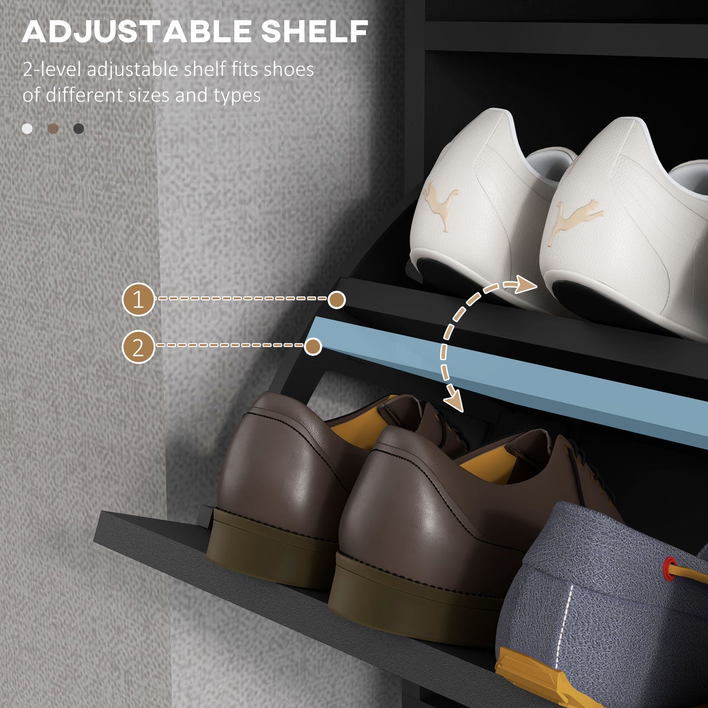 HOMCOM 3 Drawer Shoe Cabinet Cupboard with 2 Flip Doors, Sliding out Drawer and Adjustable Shelf for 12 Pairs of Shoes, Narrow Shoe Storage Organiser for Hallway, Entryway, Black