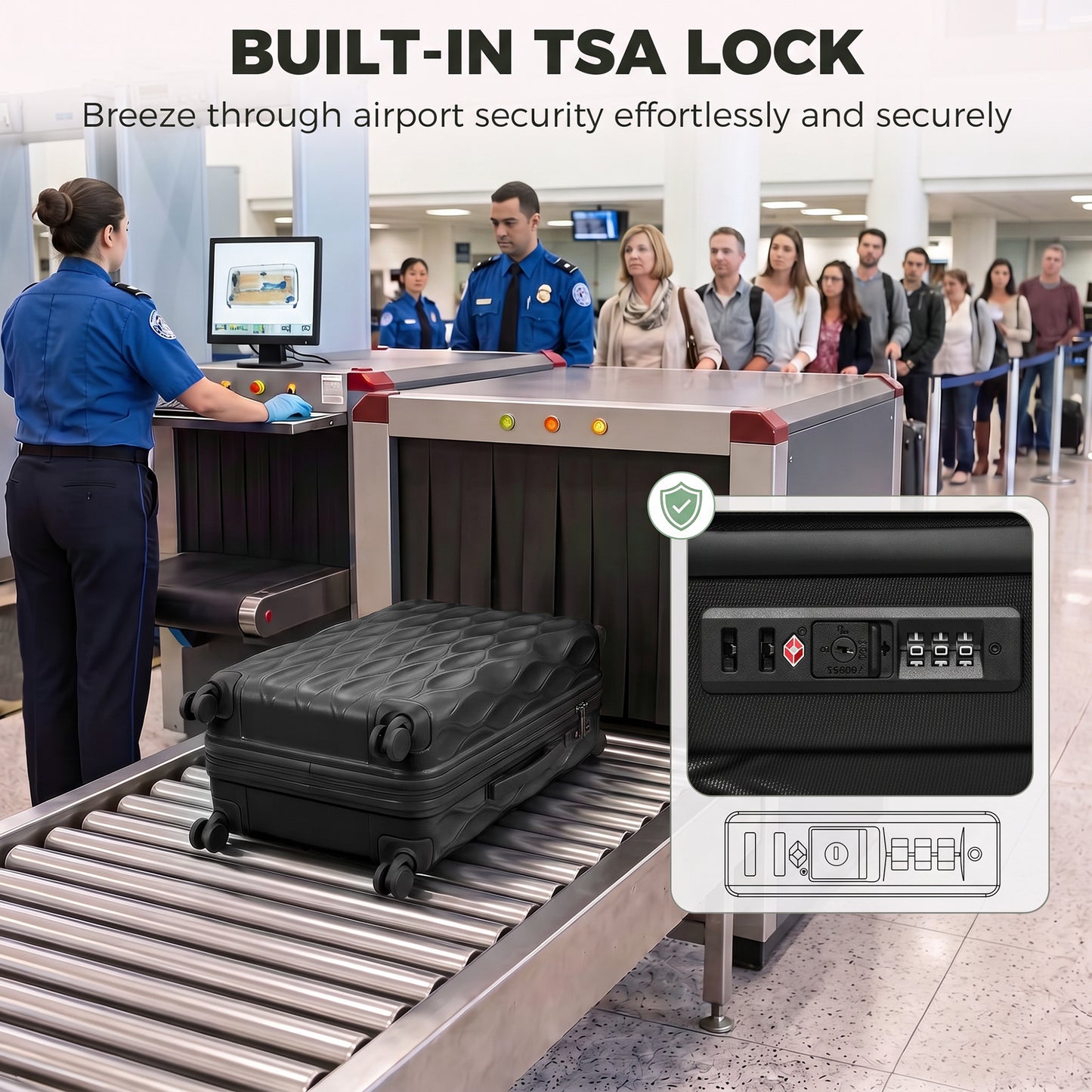 HOMCOM 20Inch Suitcase, ABS Hard Shell Carry On Luggage with TSA Lock, Spinner Wheels, Telescopic Handle, Black