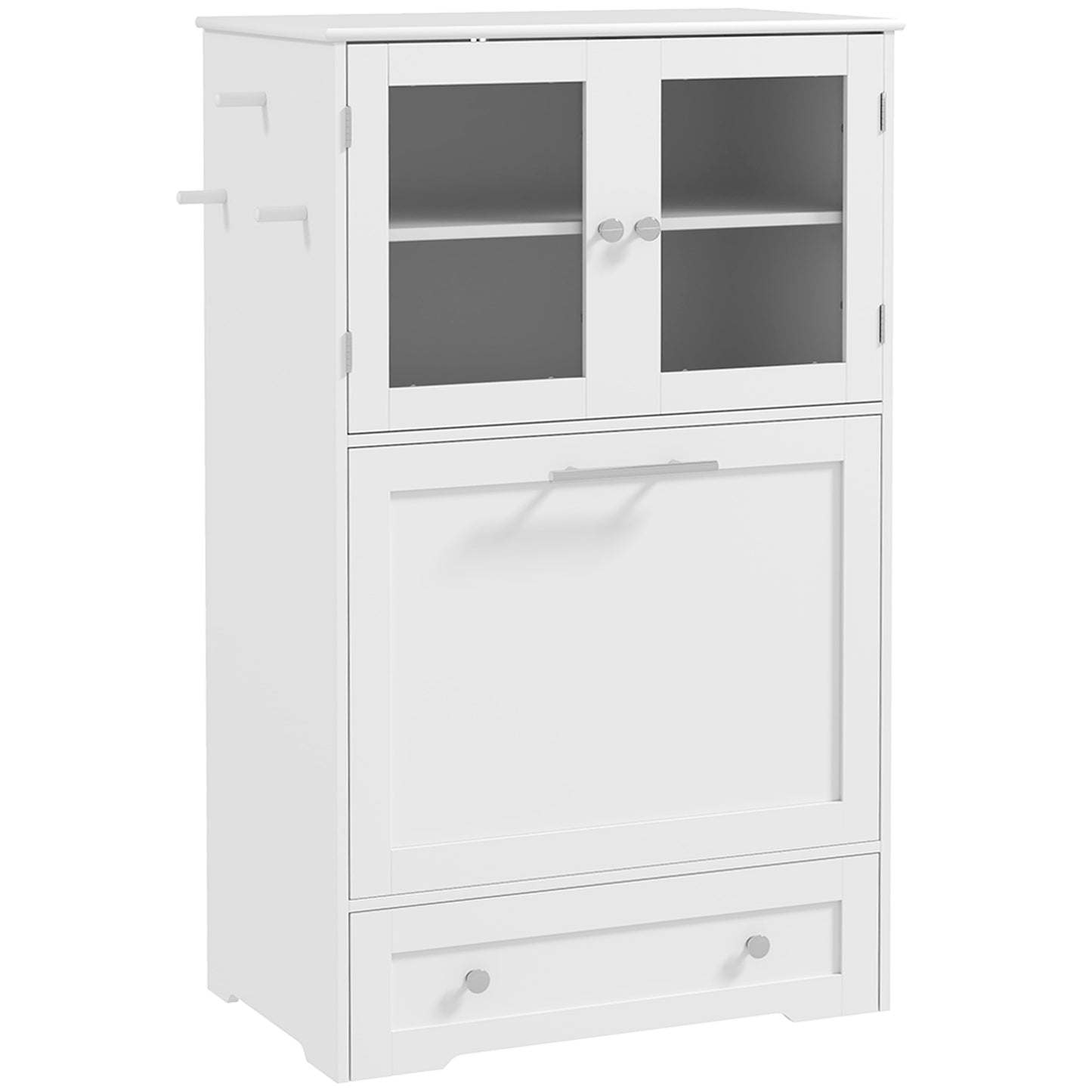 PawHut Dog Feeding Station with 2 Storage Cabinets, 2 Elevated Bowls, Side Hooks, Anti-tip Kit for Water and Feeding Supplies