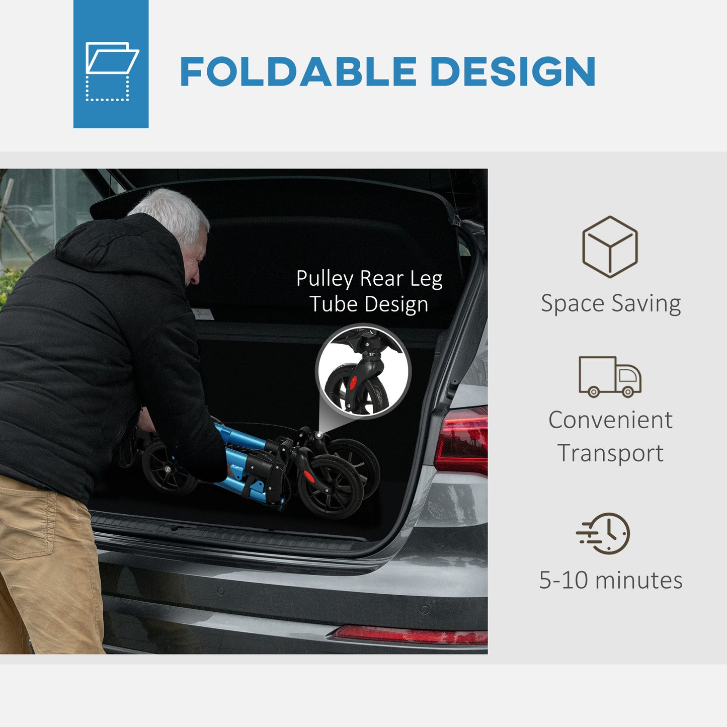 HOMCOM Rollator Walker with Seat, Suspension, Adjustable Handle, 4 Wheels, Blue