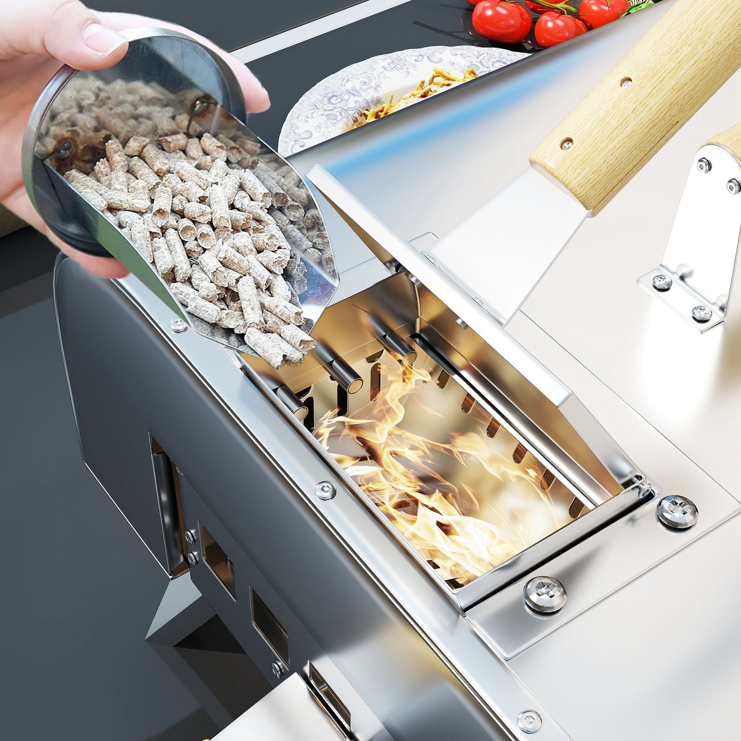 Outsunny Portable Wood Pellet Pizza Oven with Stone & Peel, Foldable Legs, Chimney, 12" Wood Fired Pizza Maker, Stainless Steel for Outdoor Cooking