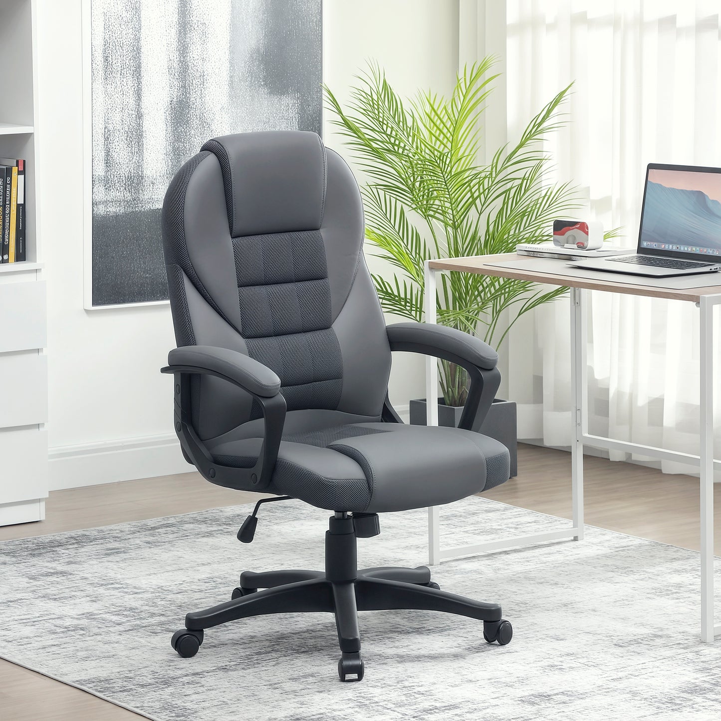 HOMCOM Faux Leather Office Chair - Charcoal Grey