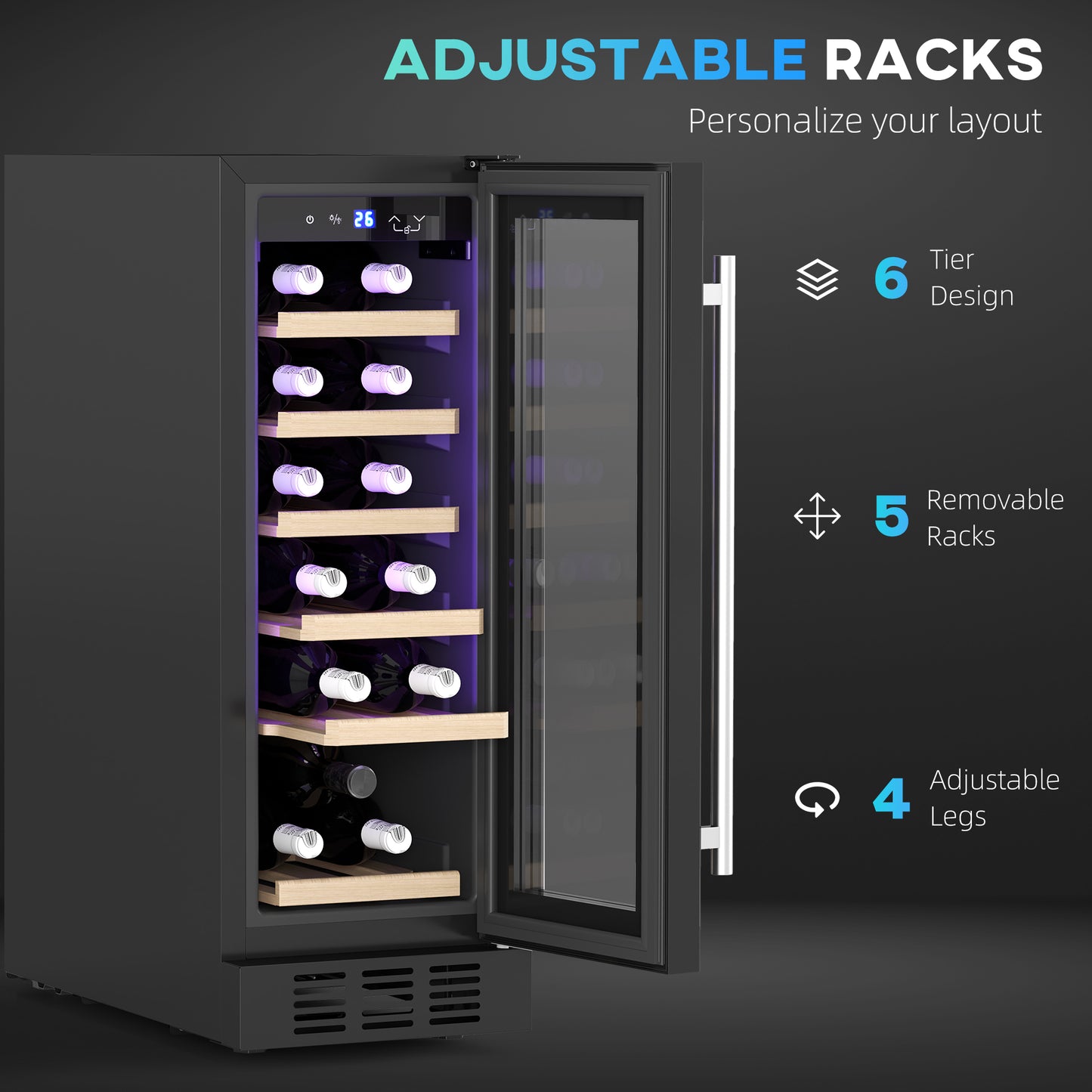HOMCOM 19 Bottle 5-18°C Wooden Rack Wine Fridge - Black