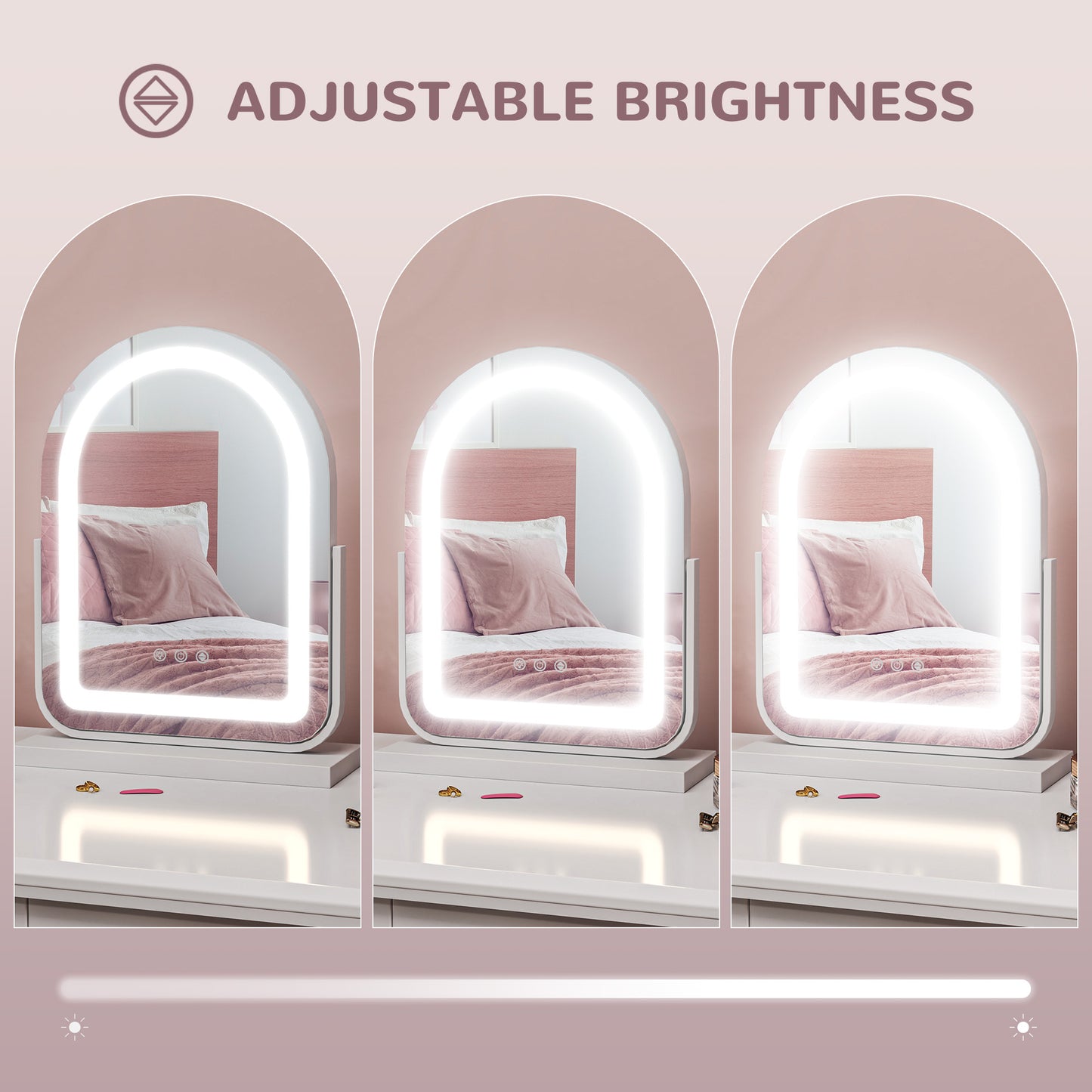 HOMCOM LED Vanity Mirror, Lighted Makeup Mirror with 3 Colour Modes, Touch Screen, White