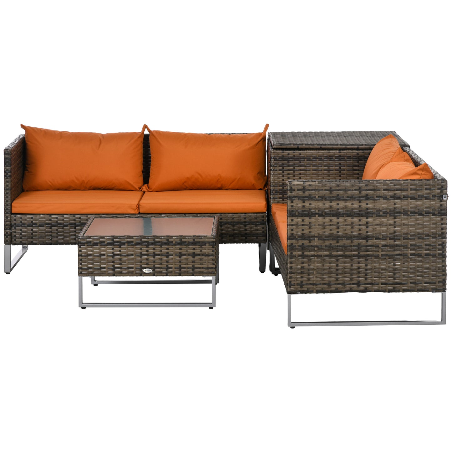 Outsunny 4-Piece Rattan Wicker Sofa and Table Set - Orange