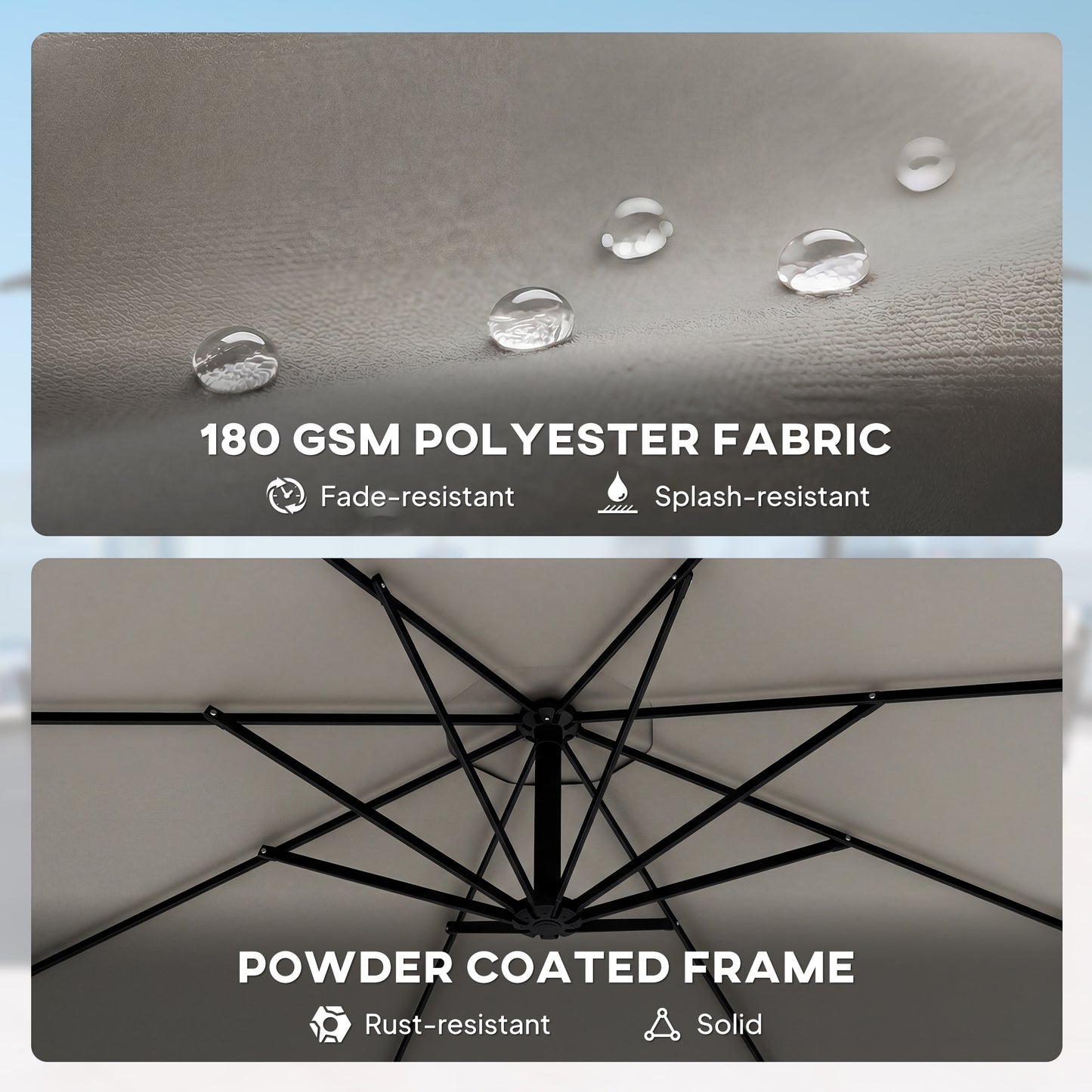 Outsunny 3 m Cantilever Parasol with Protective Cover and Wind Ropes, Banana Parasol with Crank Handle, Light Grey
