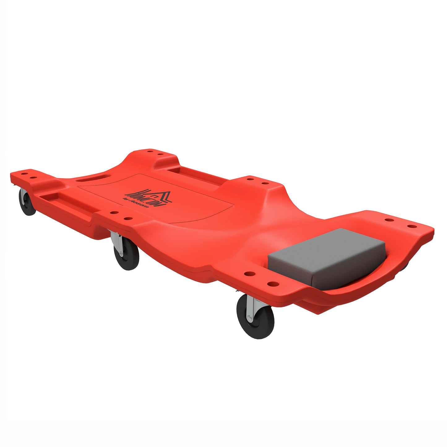 HOMCOM Low Profile Rolling Shop Creeper, Padded Headrest, Dual Tool Trays, 6 Swivel Casters, 150 kg, Red